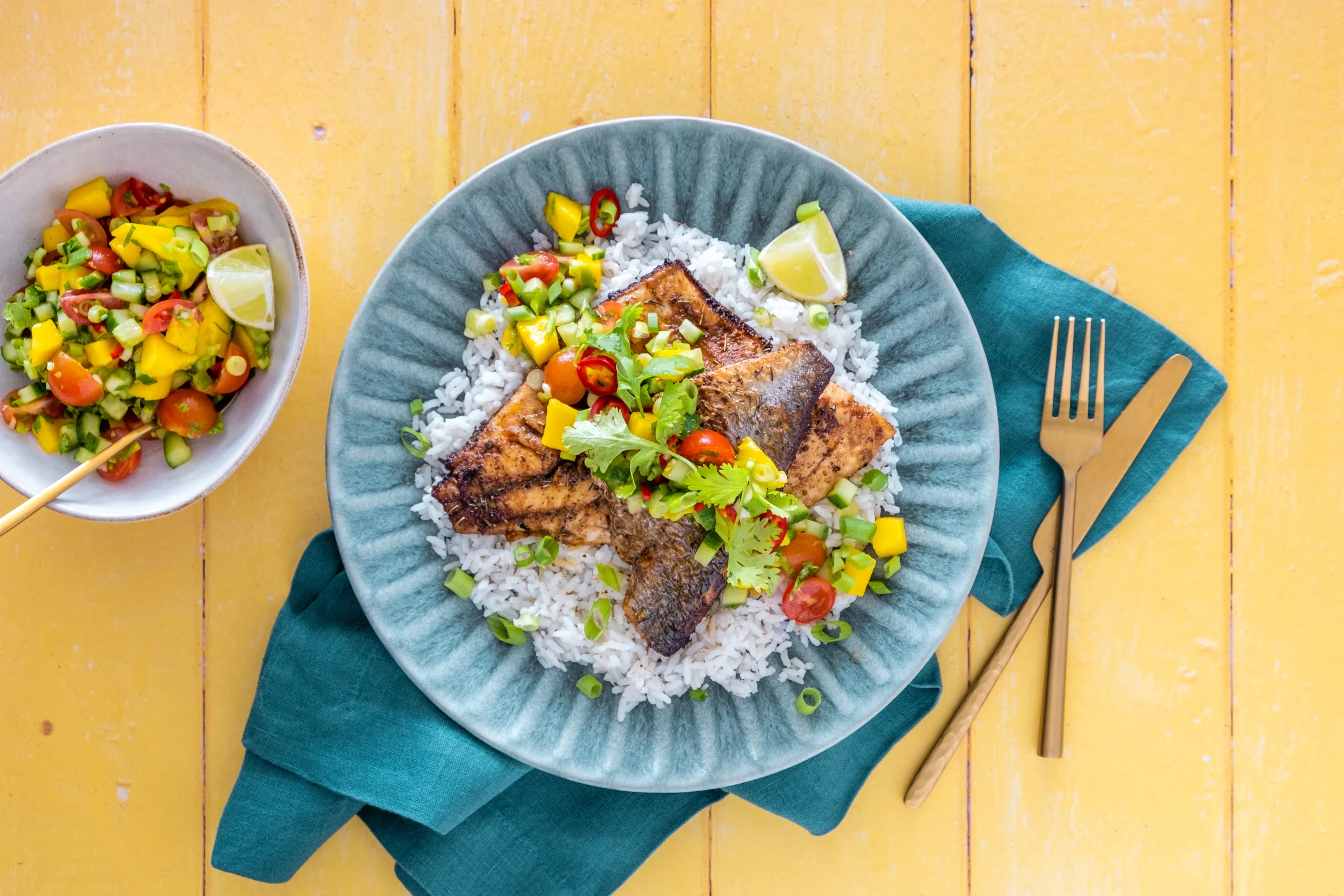 Caribbean Seabream with Tropical Mango Salsa and Coconut Jasmine Rice