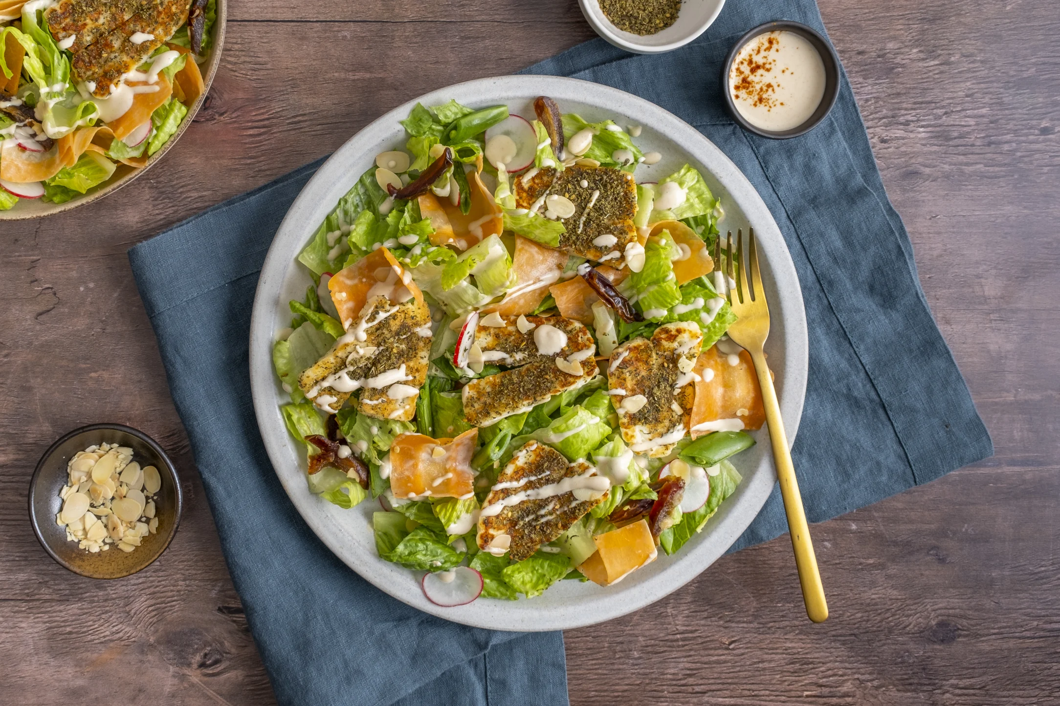 Zaatar-Spiced Halloumi, Carrot and Date Salad with Creamy Tahini Dressing