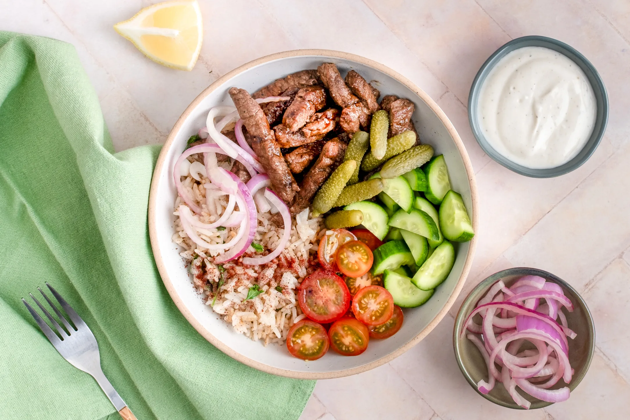 Express: Beef Shawarma Rice Bowl with Pre-prepped Ingredients