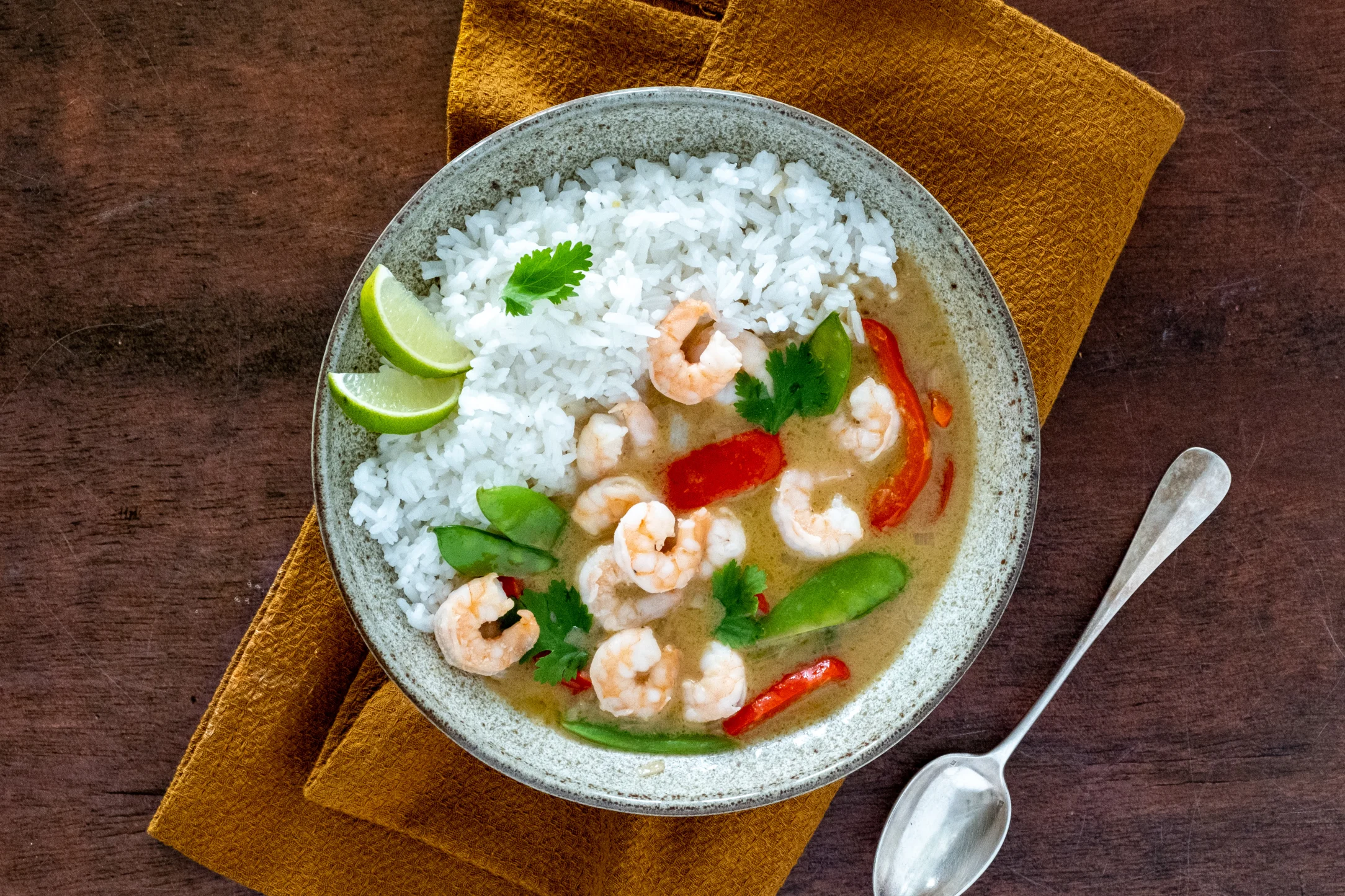 Thai Green Curry with Prawns and Jasmine Rice