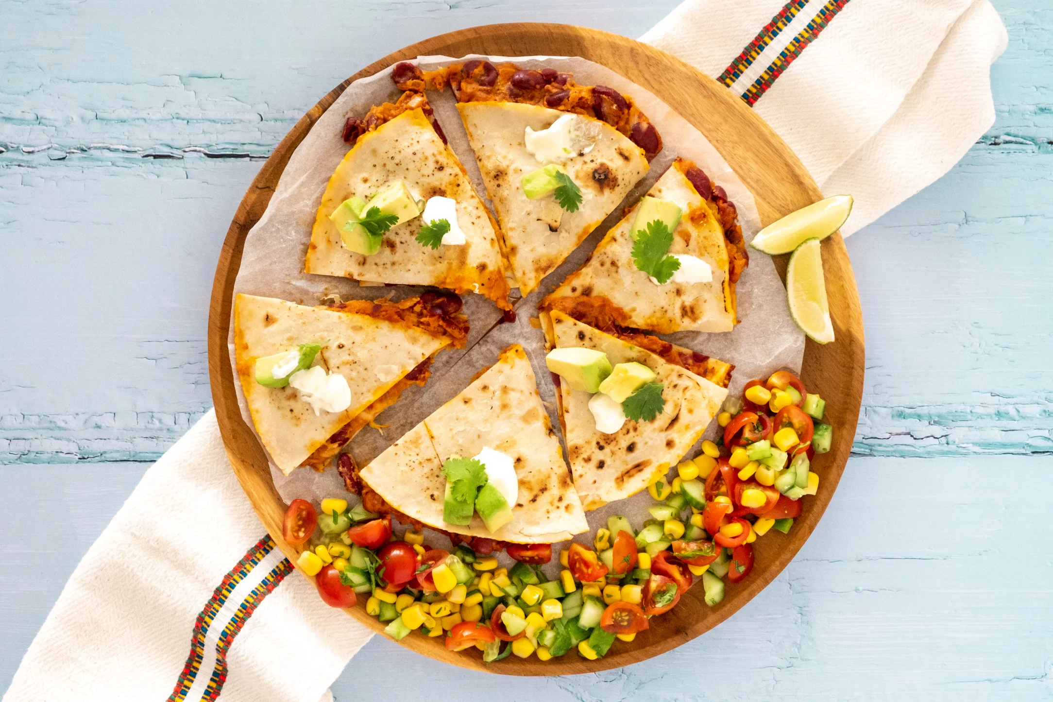 Mexican Red Bean Quesadillas with Avocado and Corn Salsa