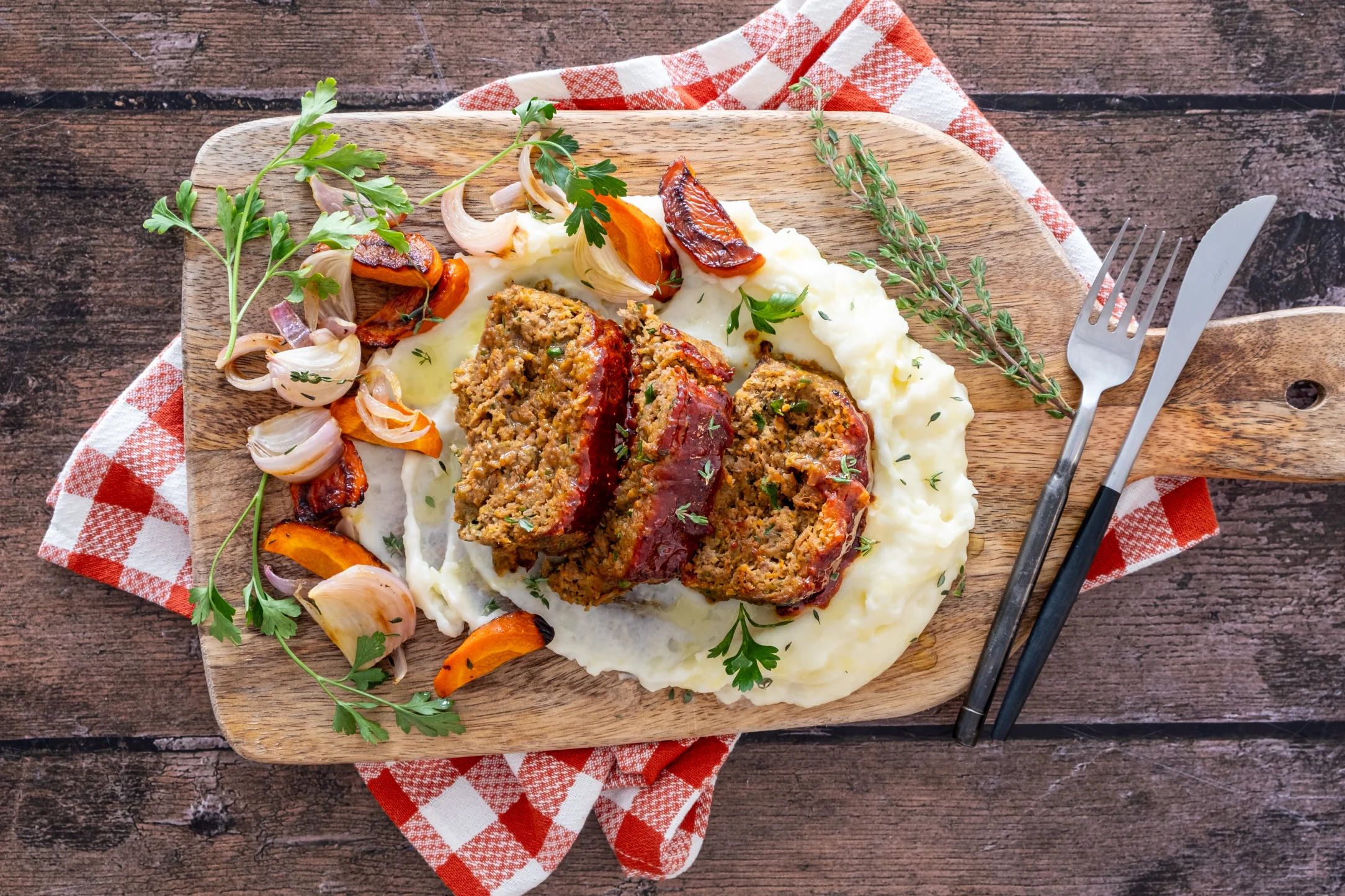Classic American-style Meatloaf with Cheddar Mashed Potatoes