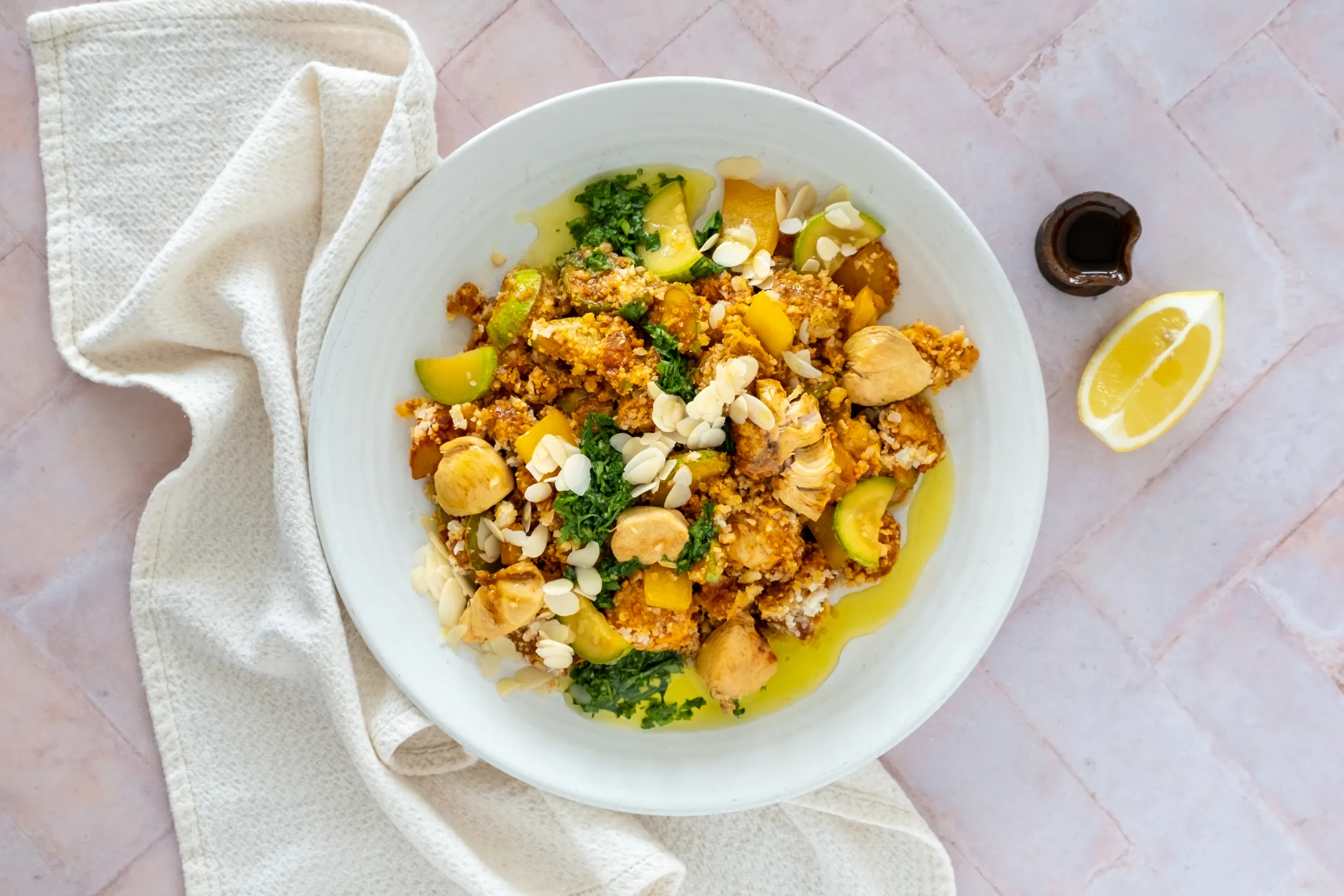 One-pan Spicy Moroccan Chicken and Cauliflower Rice Skillet