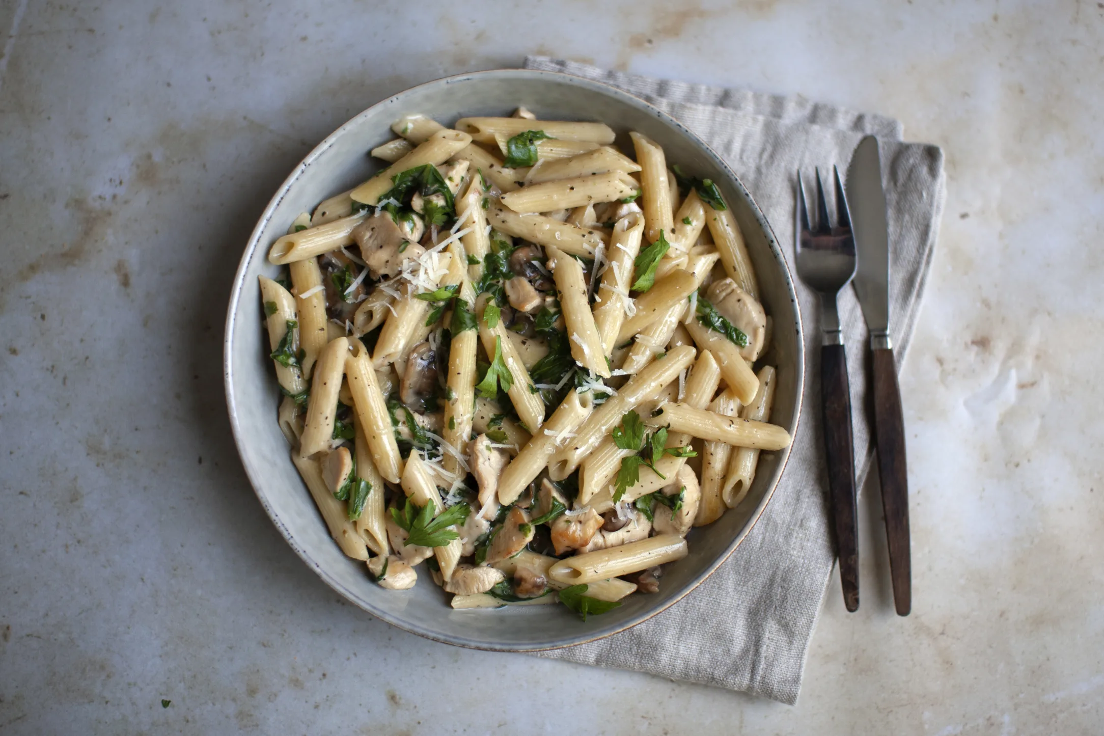 Creamy Chicken Mushroom and Spinach Pasta
