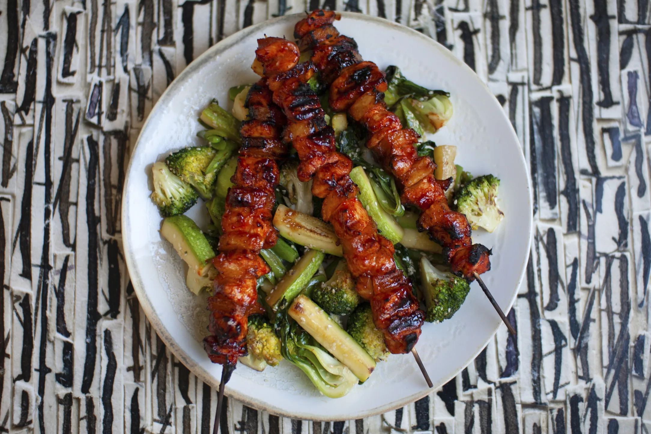 Spicy Chicken and Pineapple Skewers with Greens