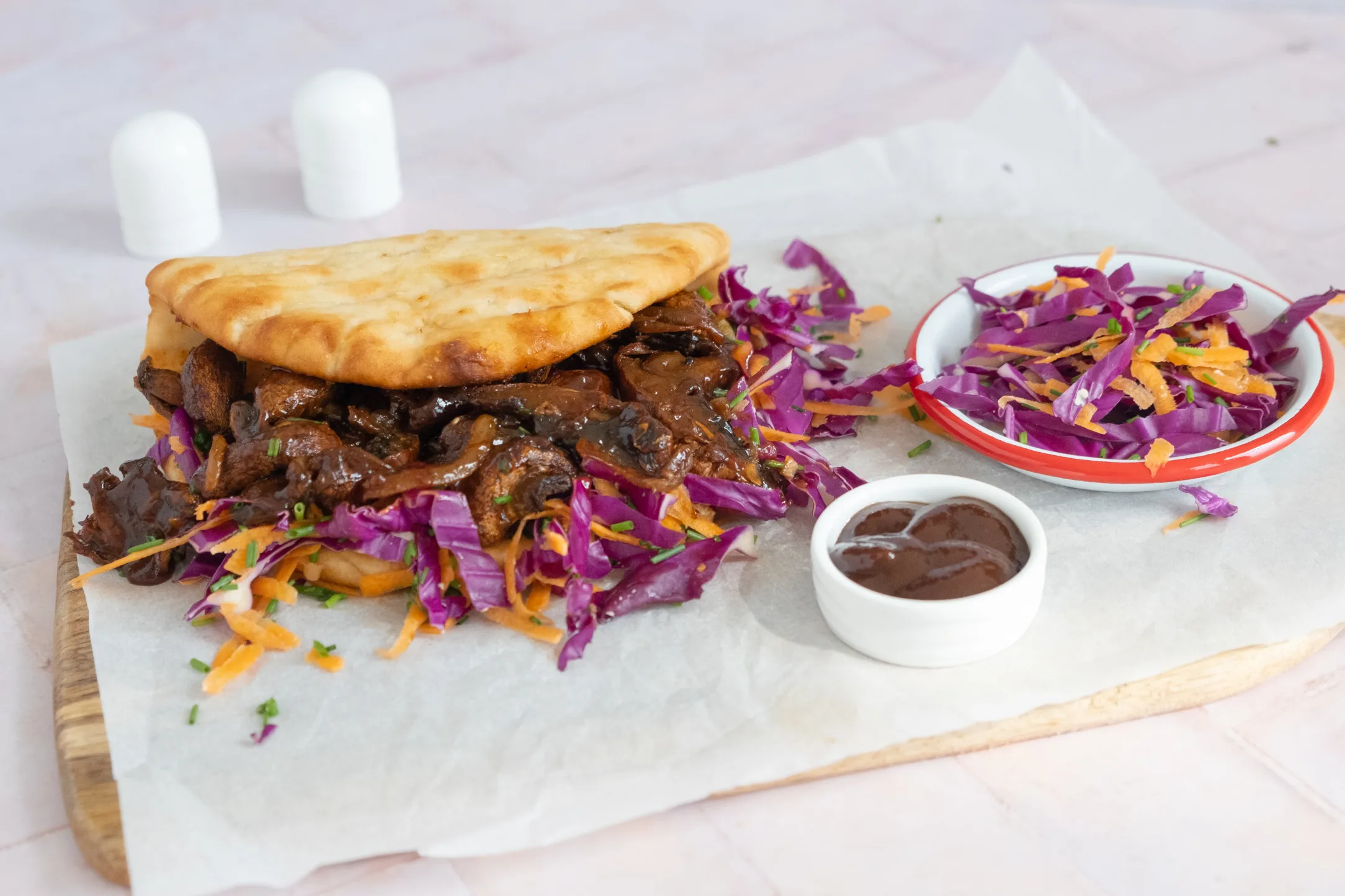BBQ Pulled Mushroom Flatbreads with Coleslaw