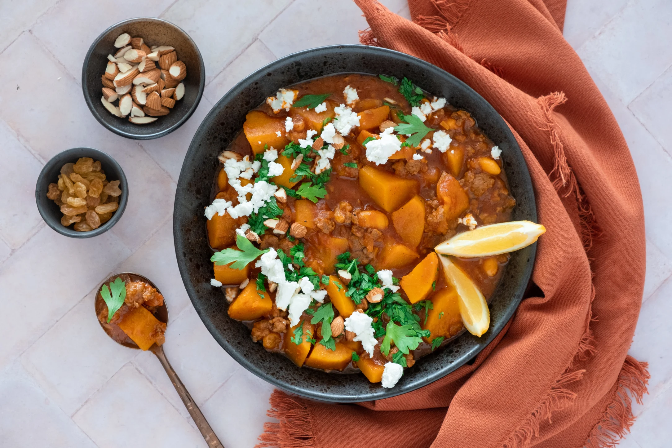 Lamb and Butternut Squash Tagine with Feta Cheese