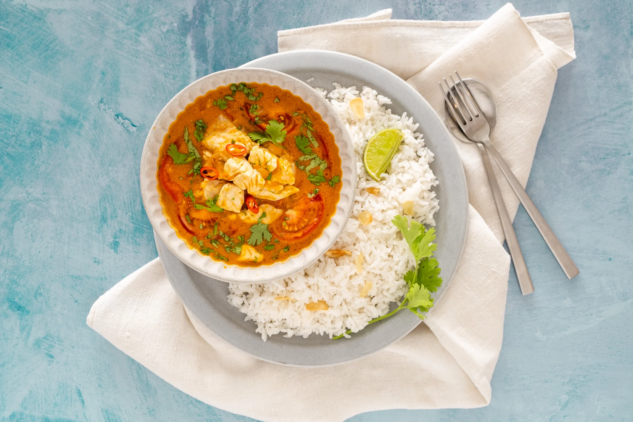 Moqueca: Brazilian Coconut Fish Stew with Garlic Jasmine Rice