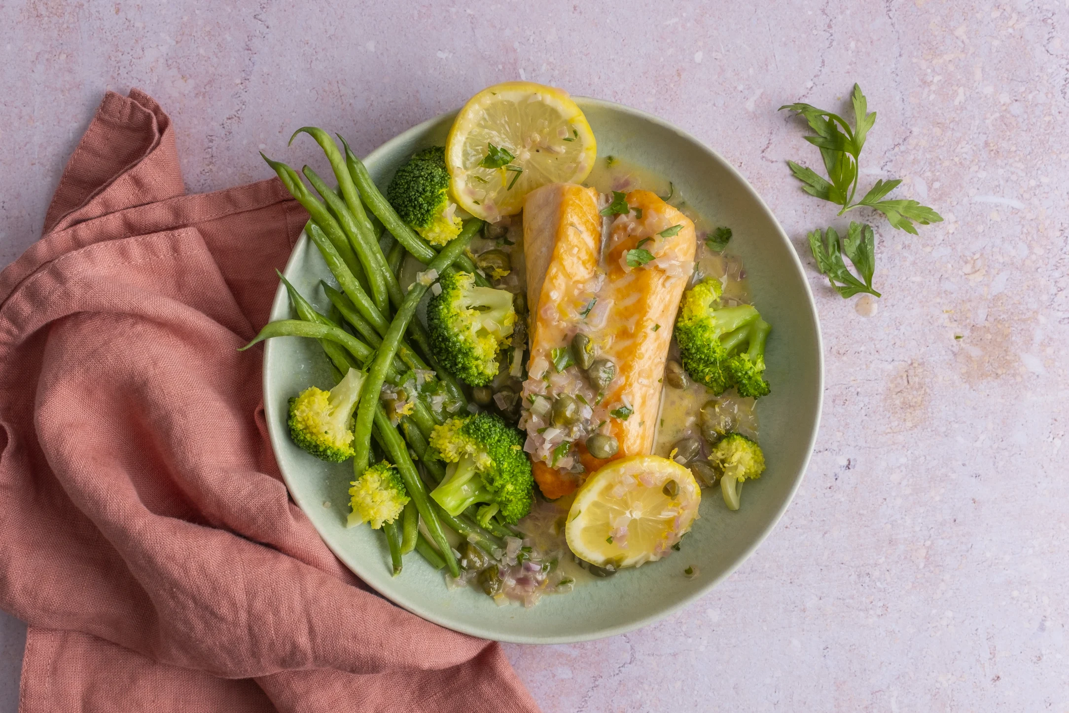 Salmon in Lemon Butter Sauce with Green Vegetables