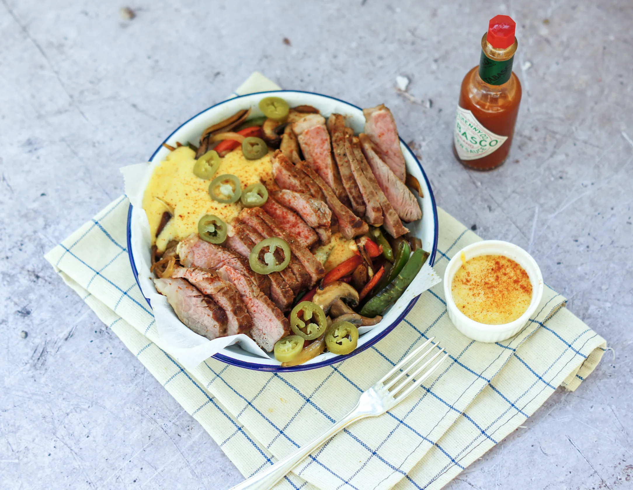 No-Bun Philly Cheese Steak with Peppers and Mushrooms