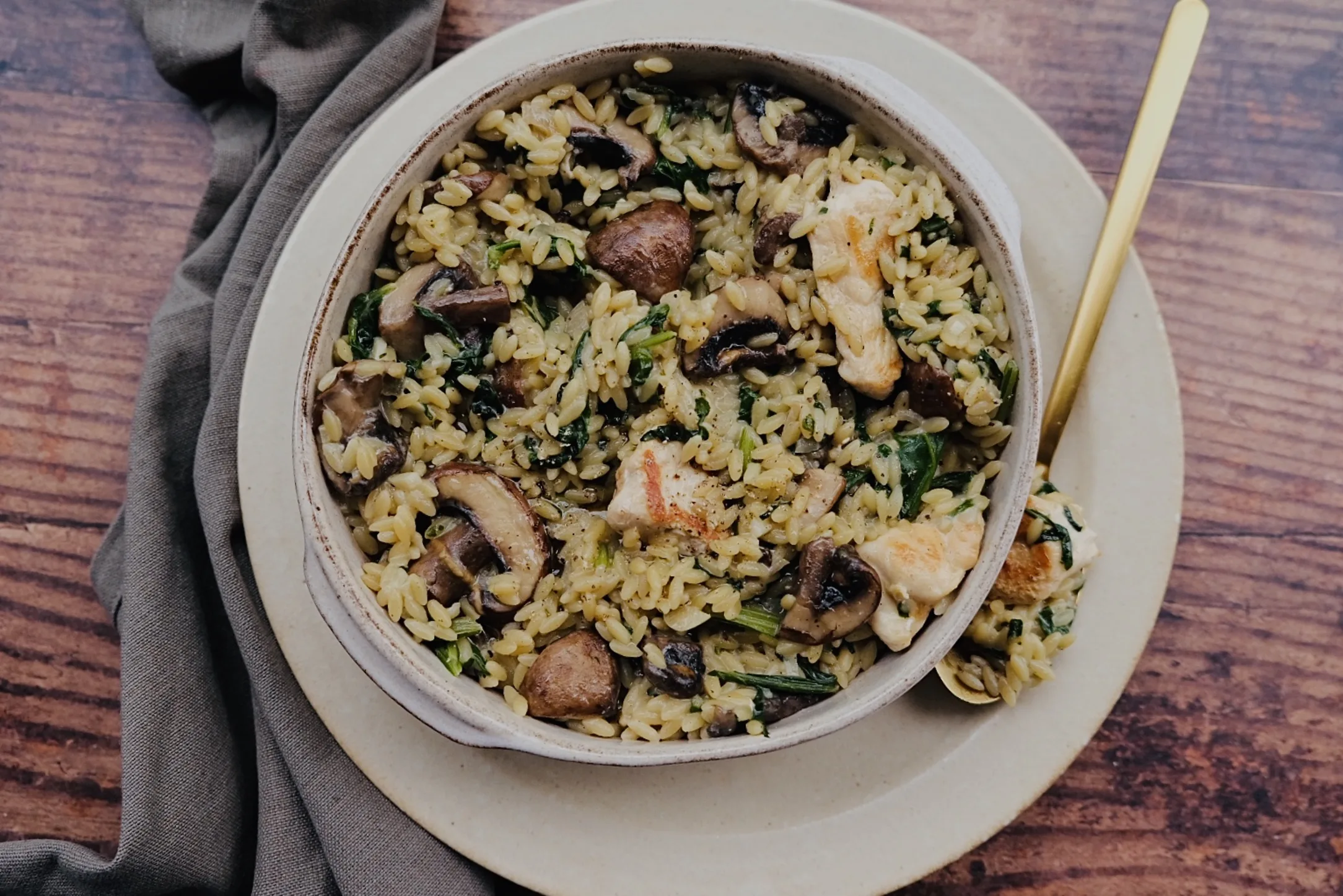 Chicken Orzotto with Mushrooms and Truffle Oil