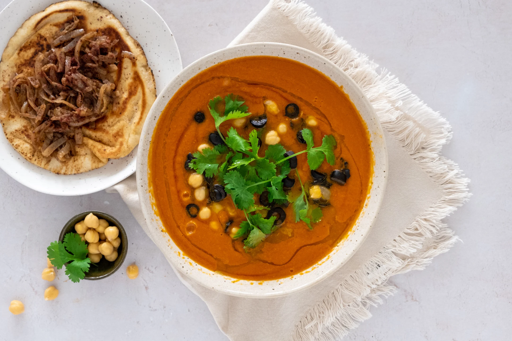Moroccan Harira Soup with Caramelised Sumac Onion Flatbreads