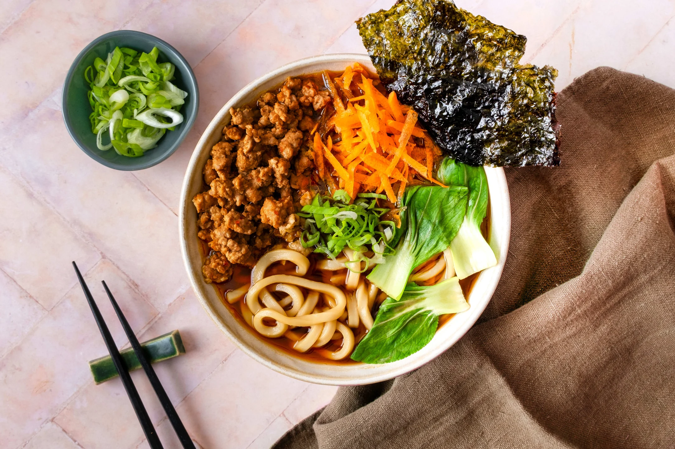 Beyond Meat Udon Ramen with Baby Pak Choi and Nori Sheets