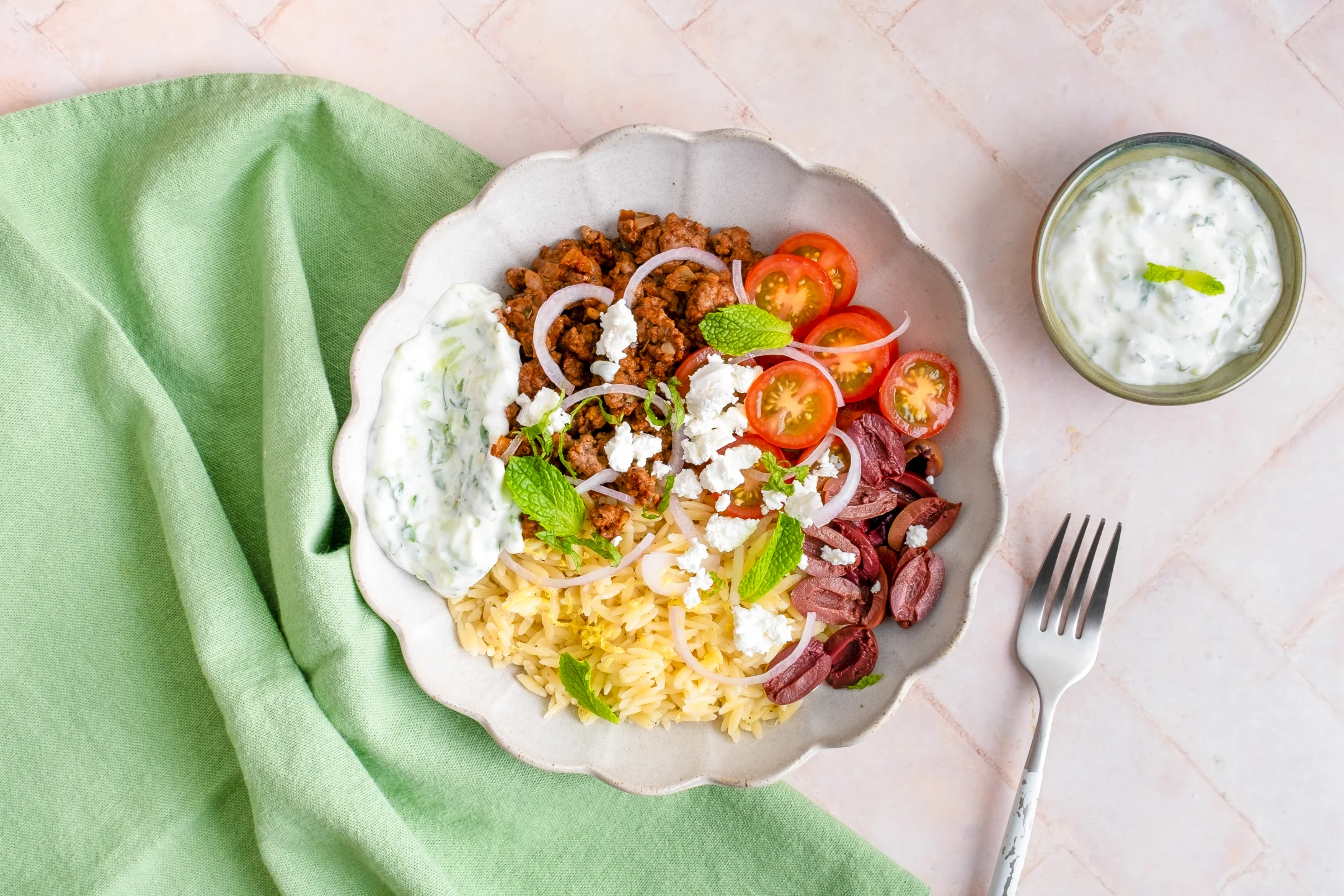 Mediterranean Lamb Bowls with Orzo, Feta and Tzatziki