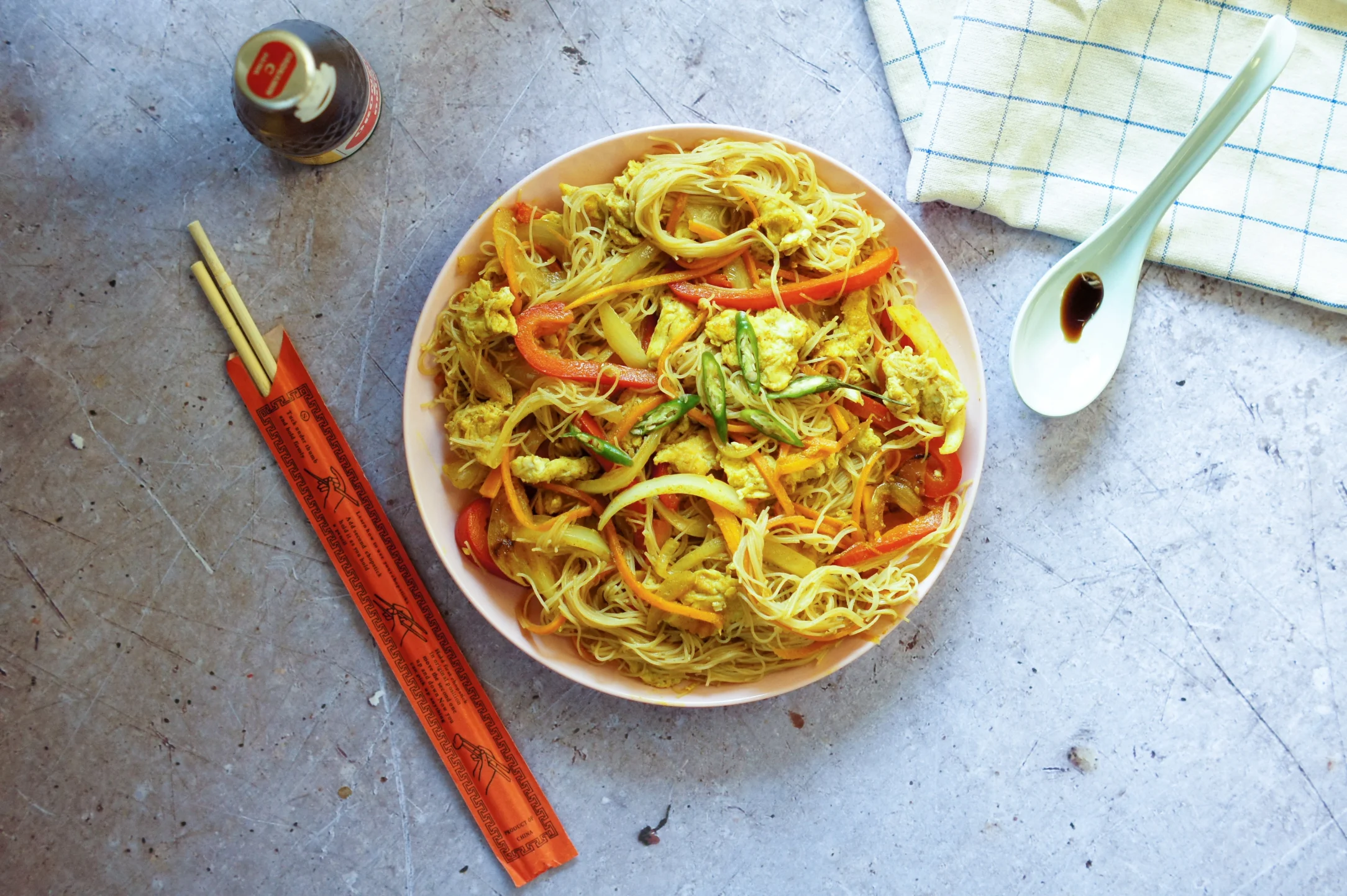 Vegan Singapore Noodles with Scrambled Tofu