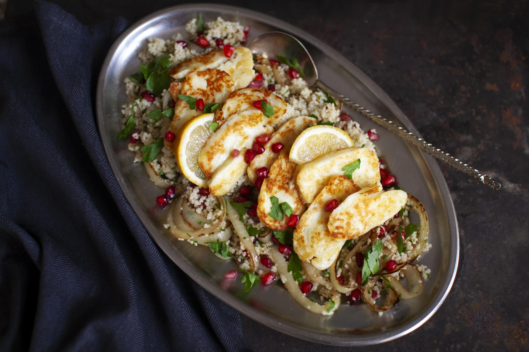 Halloumi and Roasted Vegetables with Pomegranate Couscous