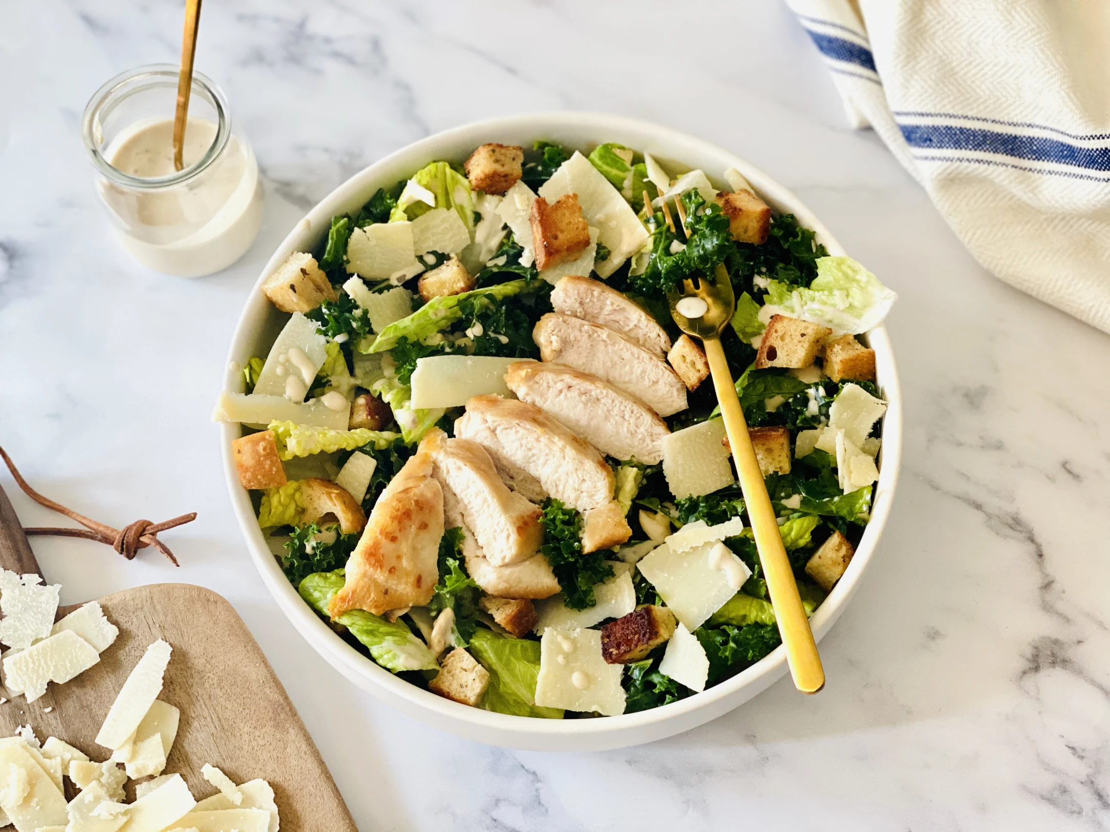 Kale Caesar Salad with Buttery Croutons