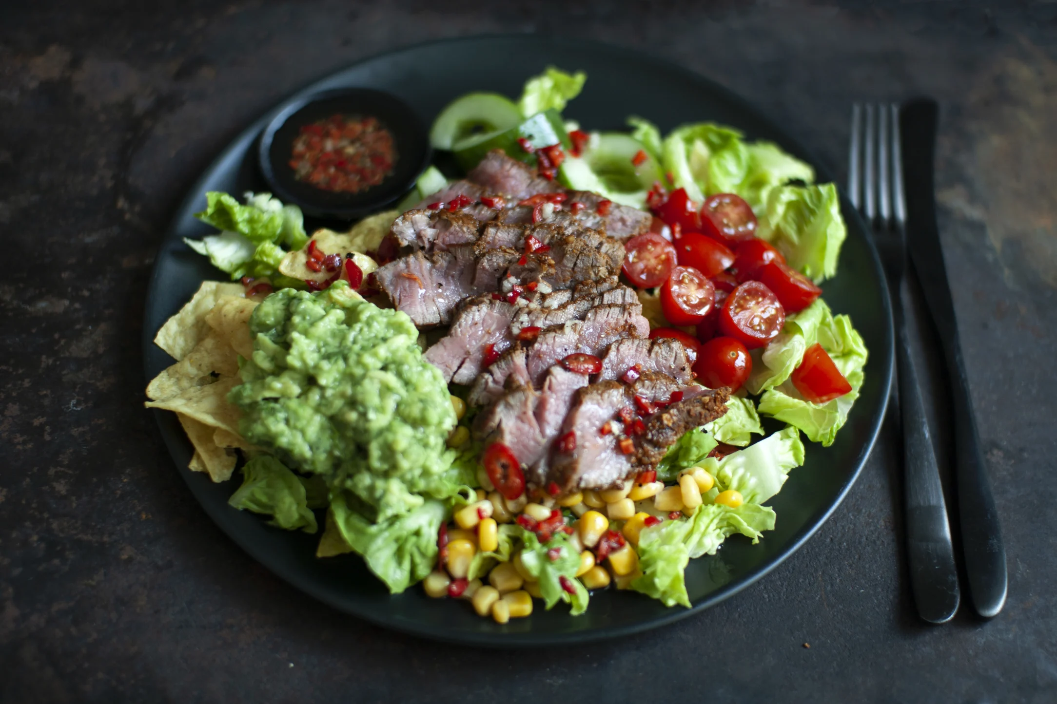 Deluxe Mexican Steak and Nacho Salad with Guacamole