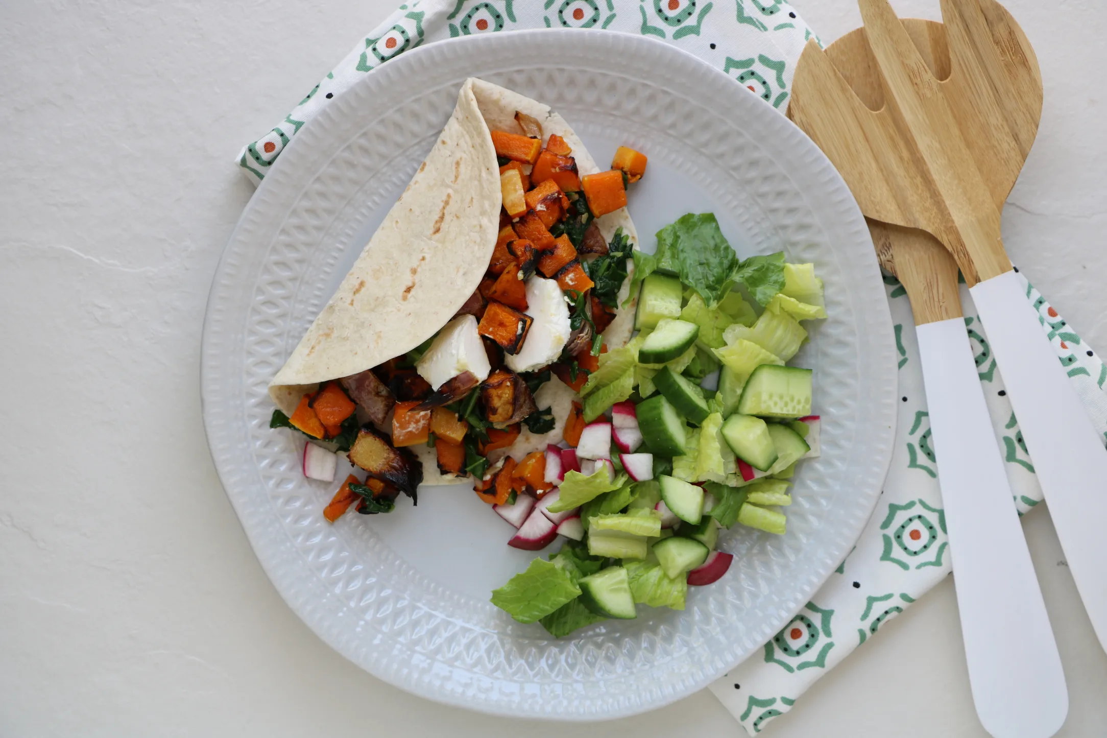 Roasted Pumpkin, Spinach and Feta Cheese Wraps