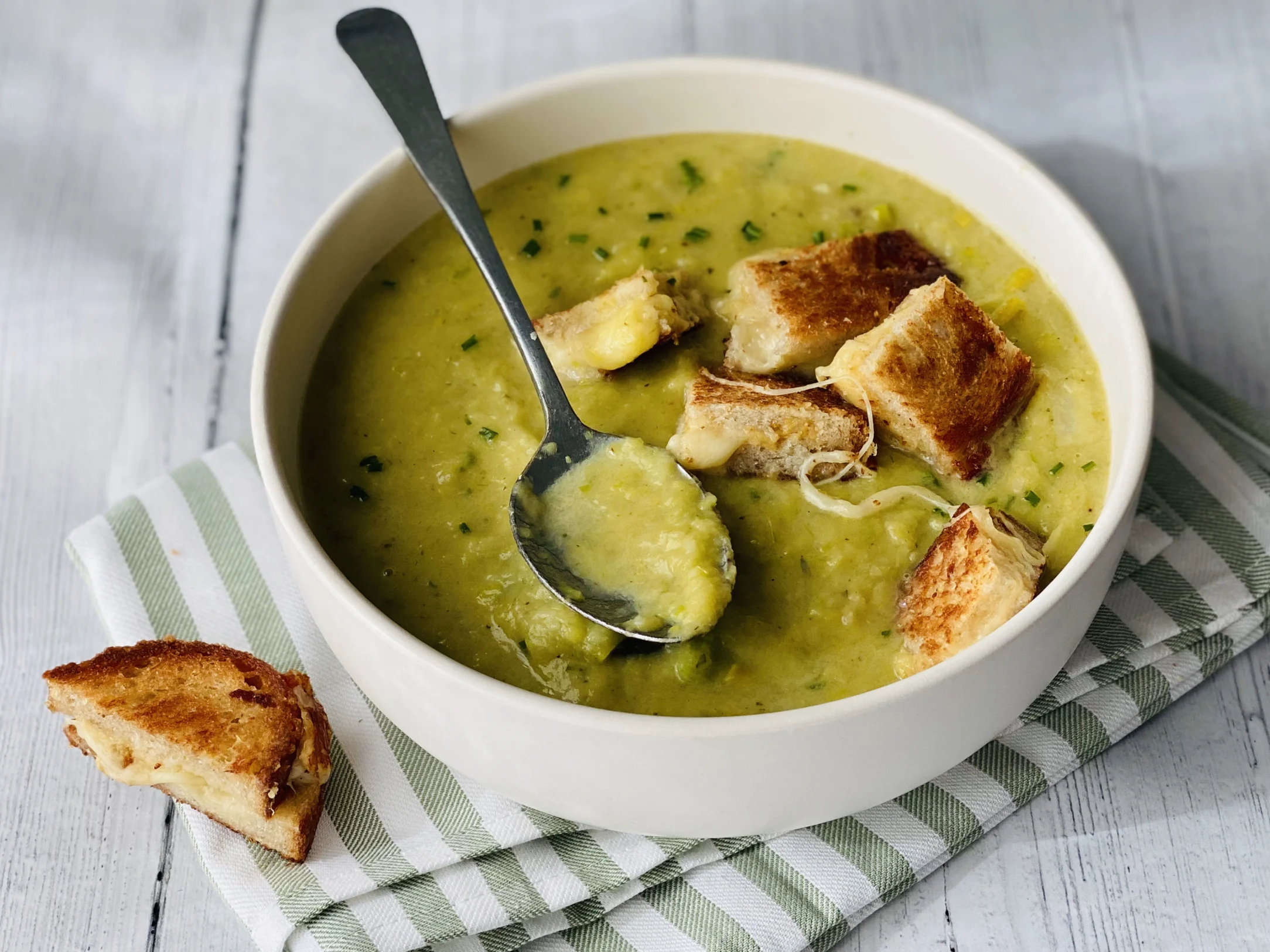 Leek and Potato Soup with Cheese Croutons
