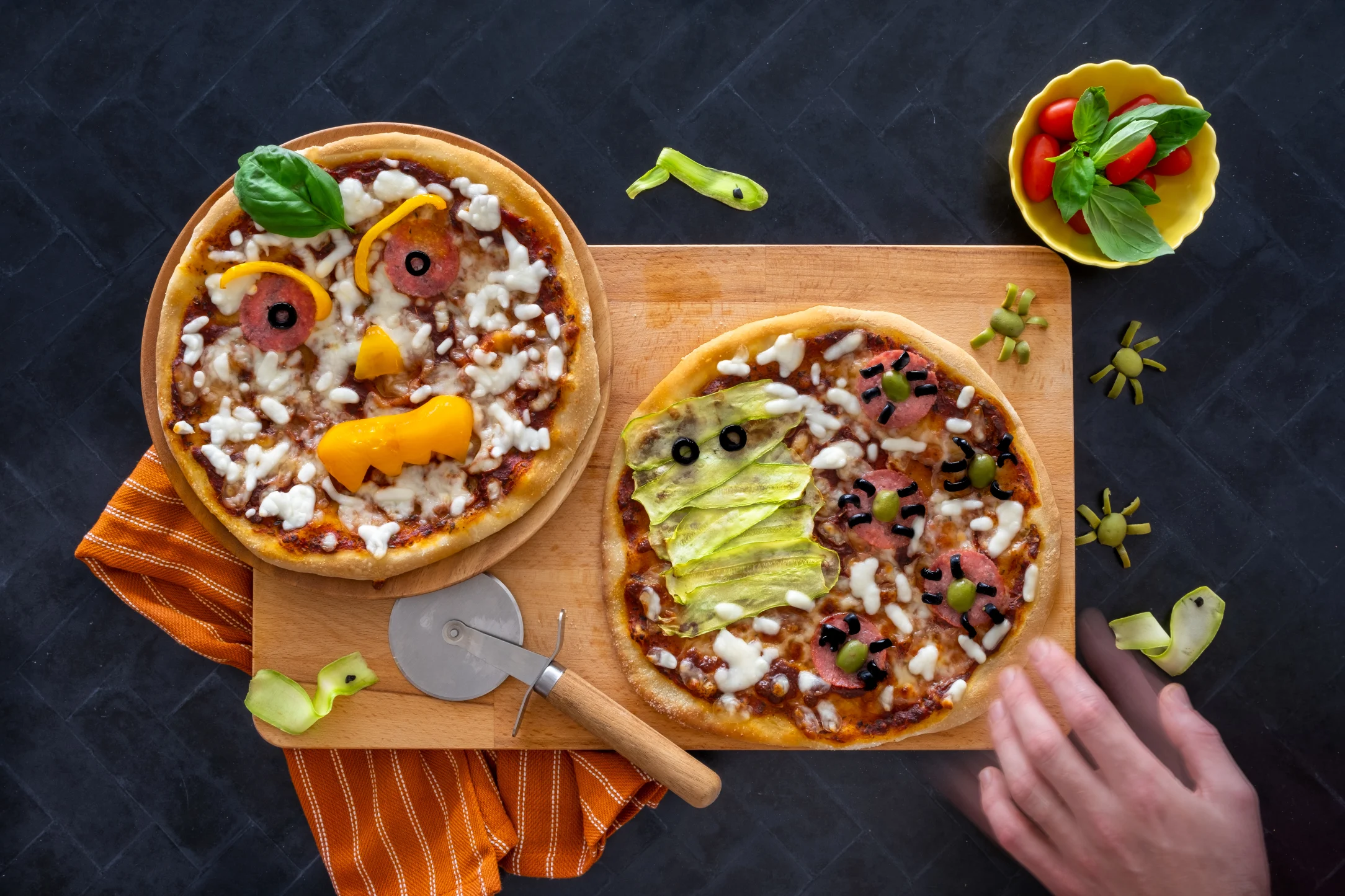 Spooky Halloween Pizza with Beef Salami and Peppers