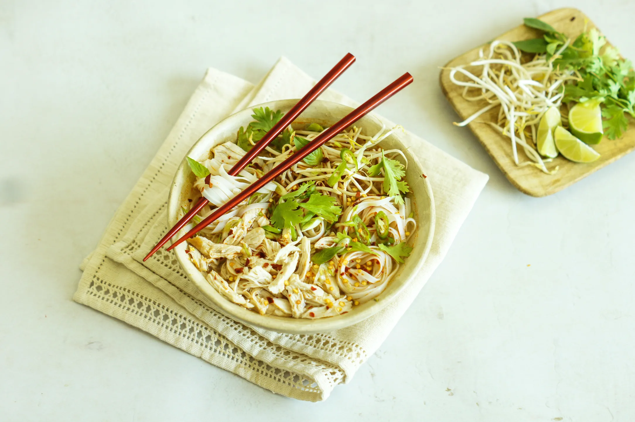 Spicy Chicken Pho with Bean Sprouts