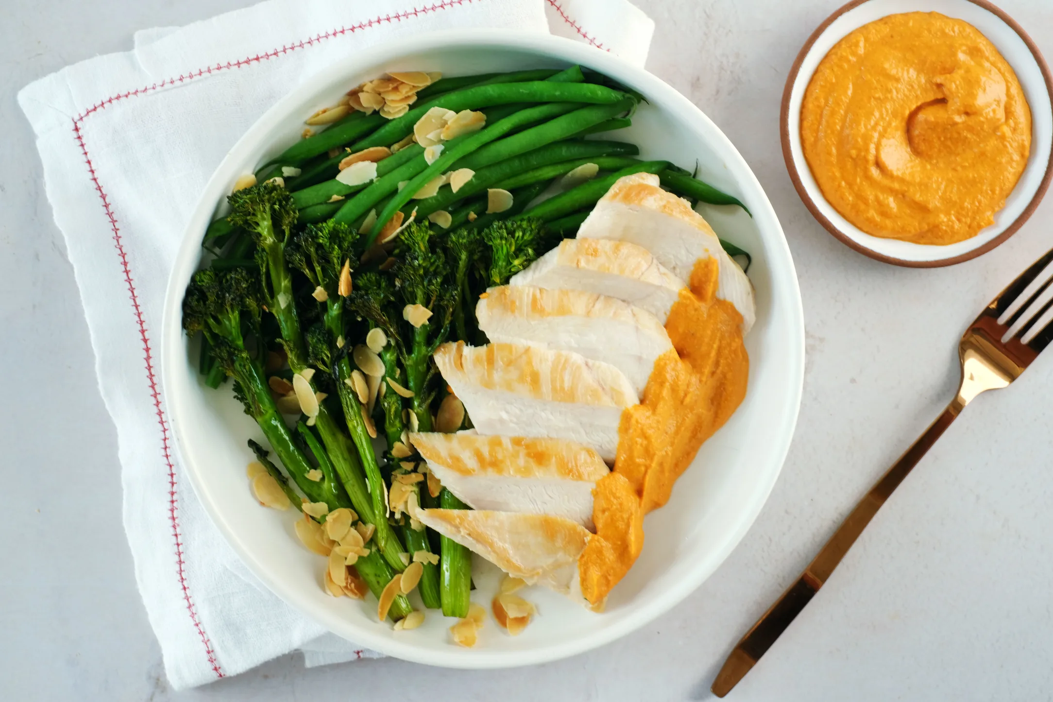 Chicken with Romesco Sauce and Roasted Broccolini