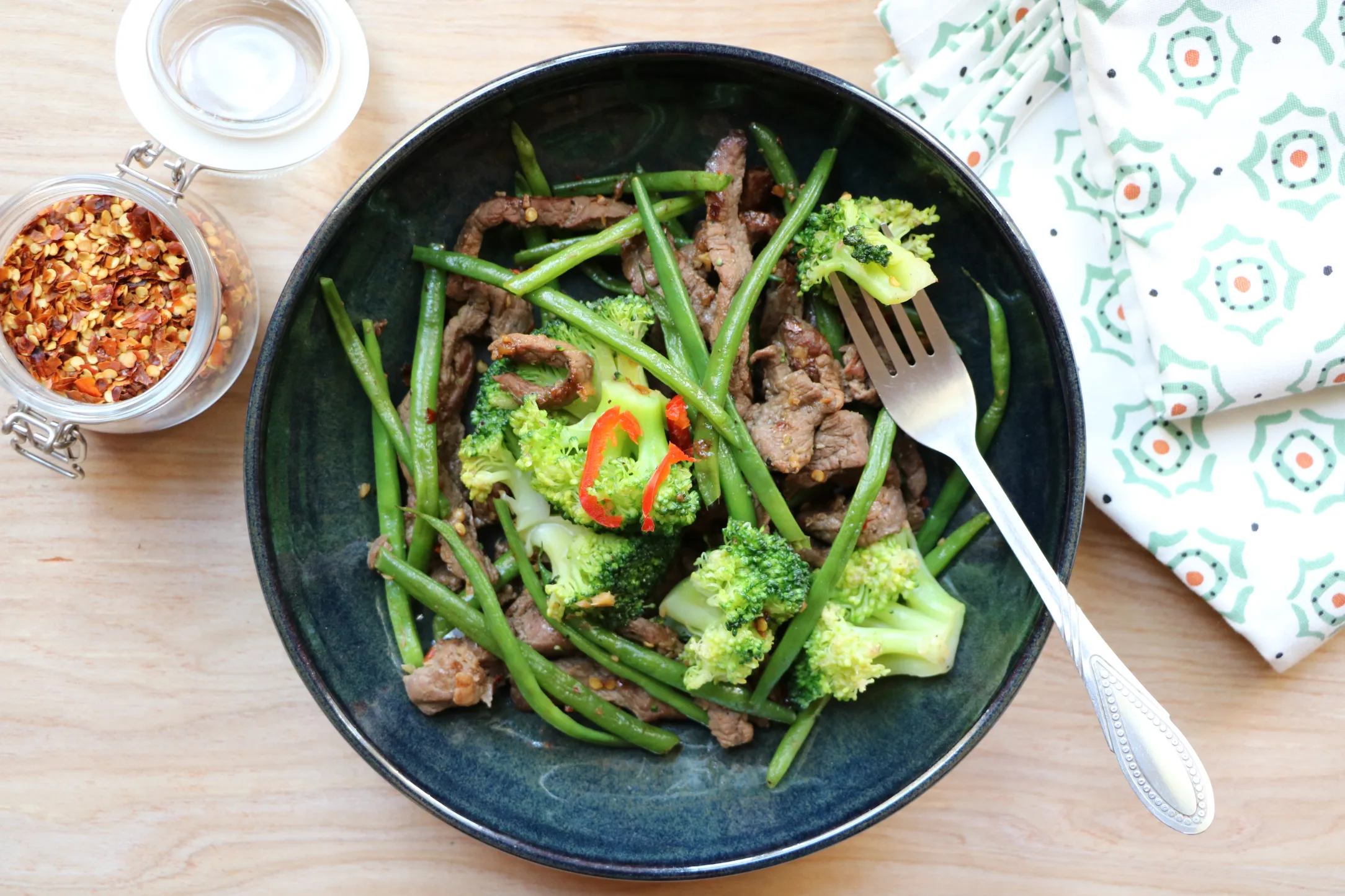 Mongolian Beef Stir Fry with Broccoli and Green Beans