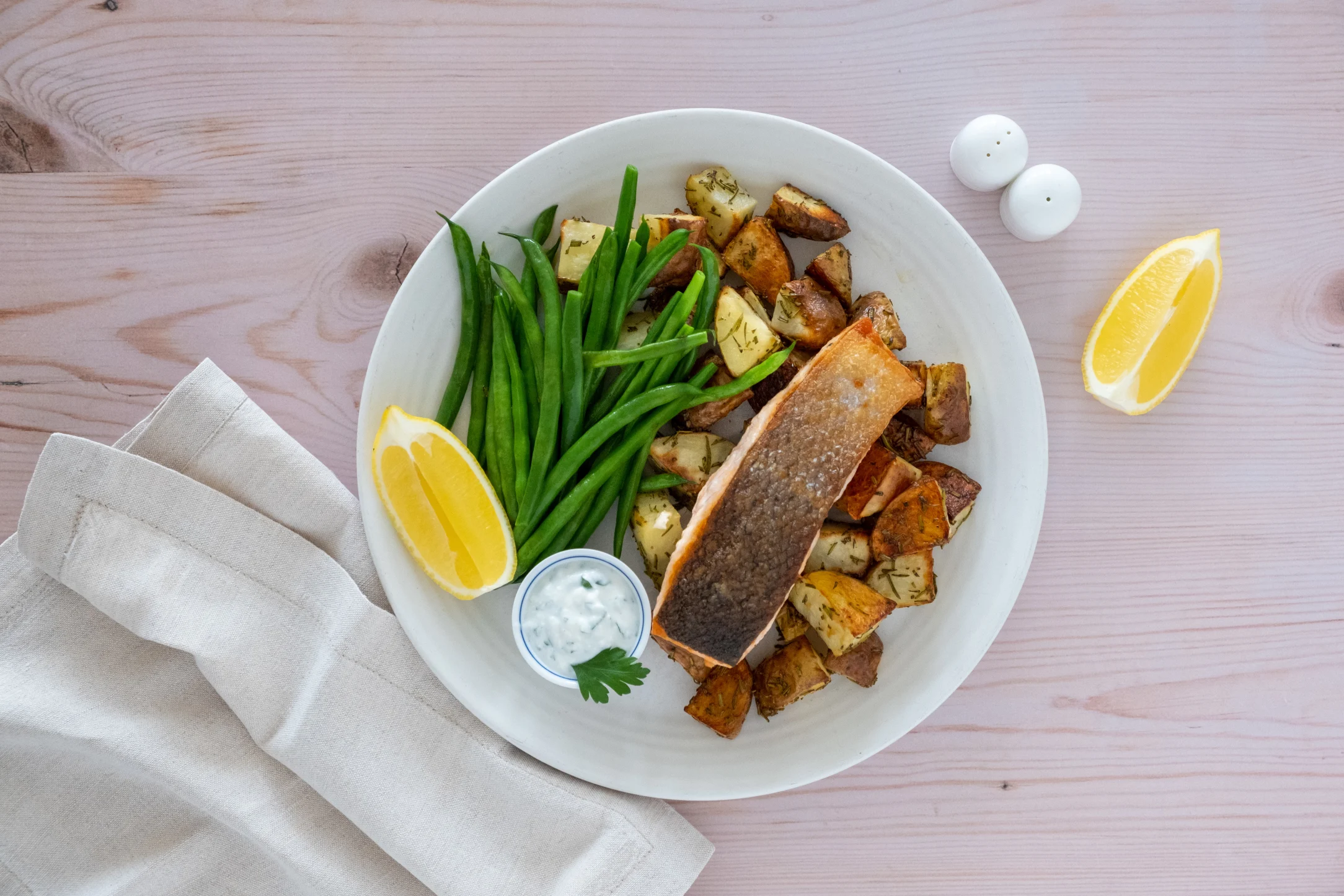 Simple Salmon Supper with Rosemary Potatoes and Green Beans