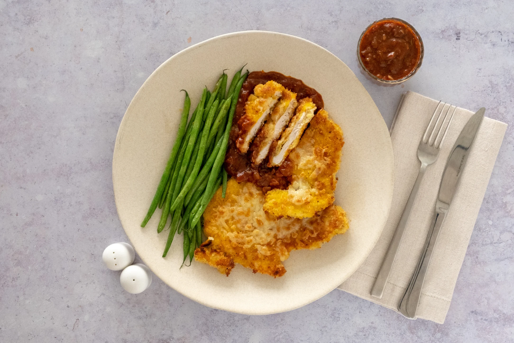 Aussie Chicken Parma with Fried Green Beans
