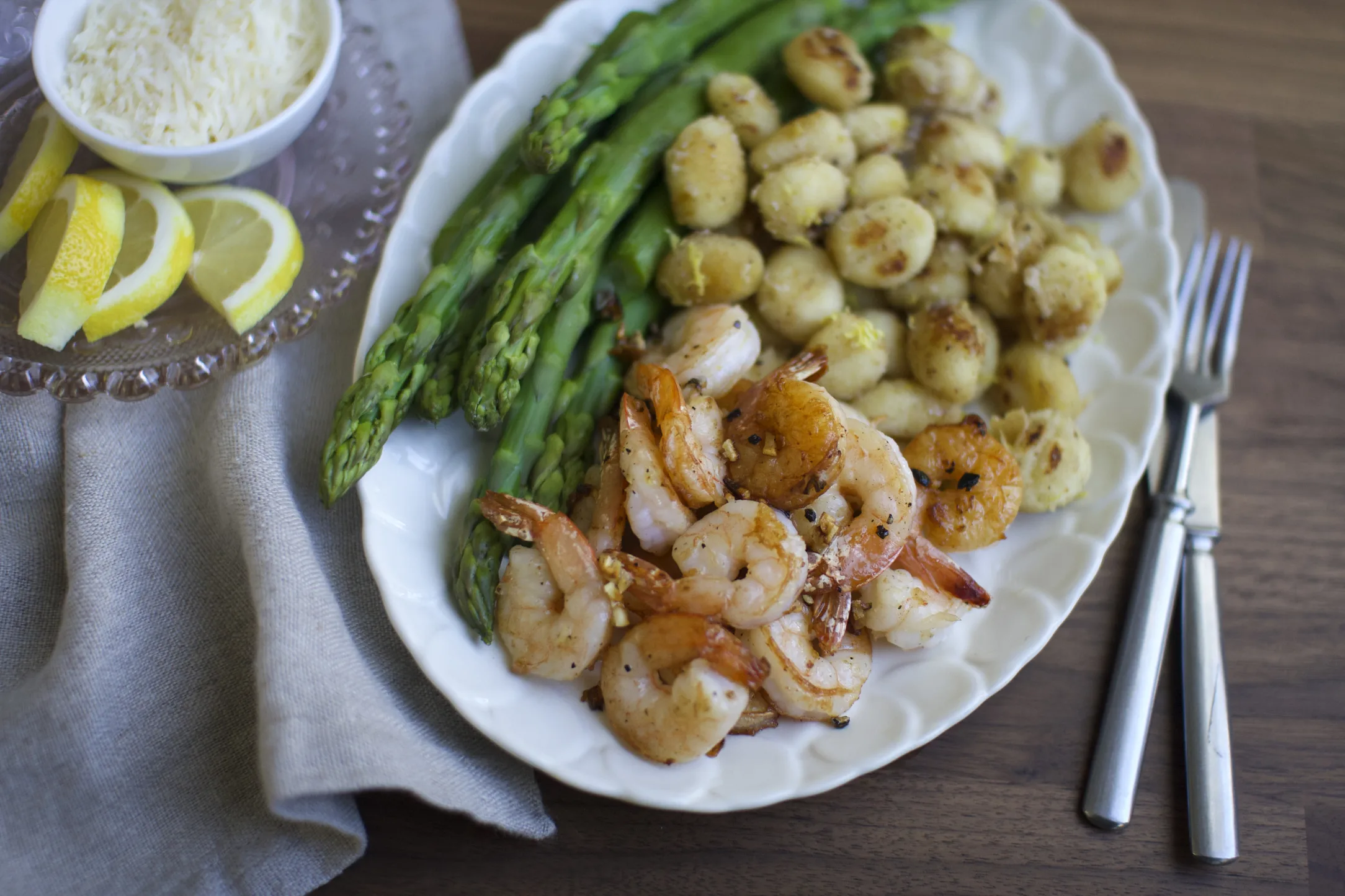 Garlic Prawns with Lemon Parmesan Gnocchi and Asparagus
