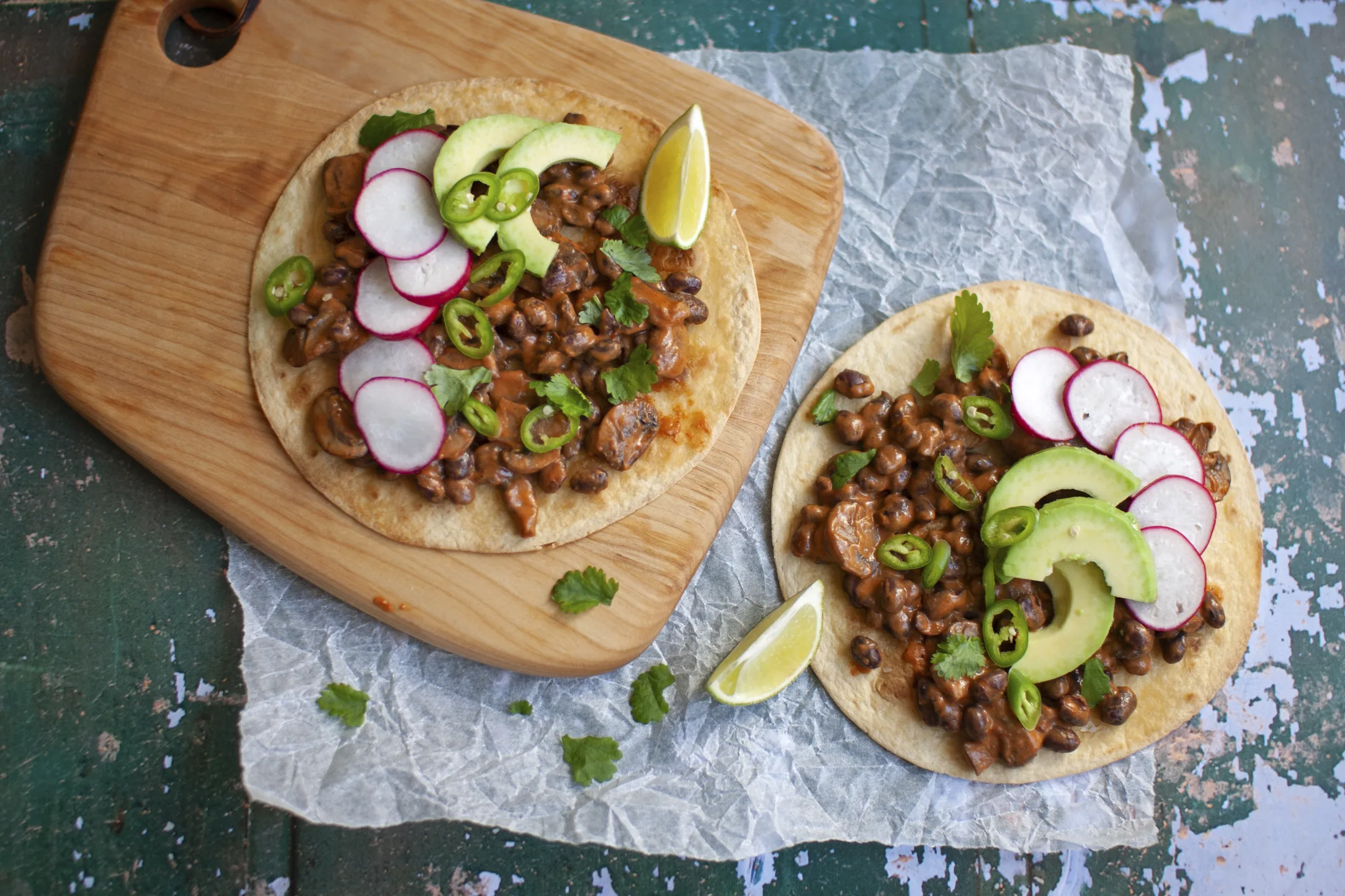 Crispy Bean and Mushroom Tostadas with Avocado