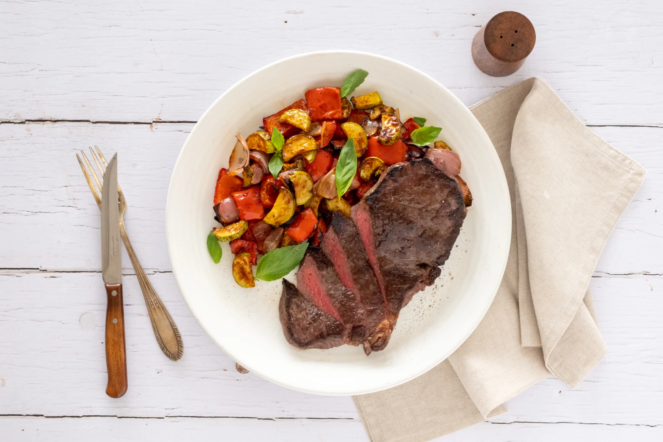 Redev: Ribeye Steak with Roasted Balsamic Vegetables