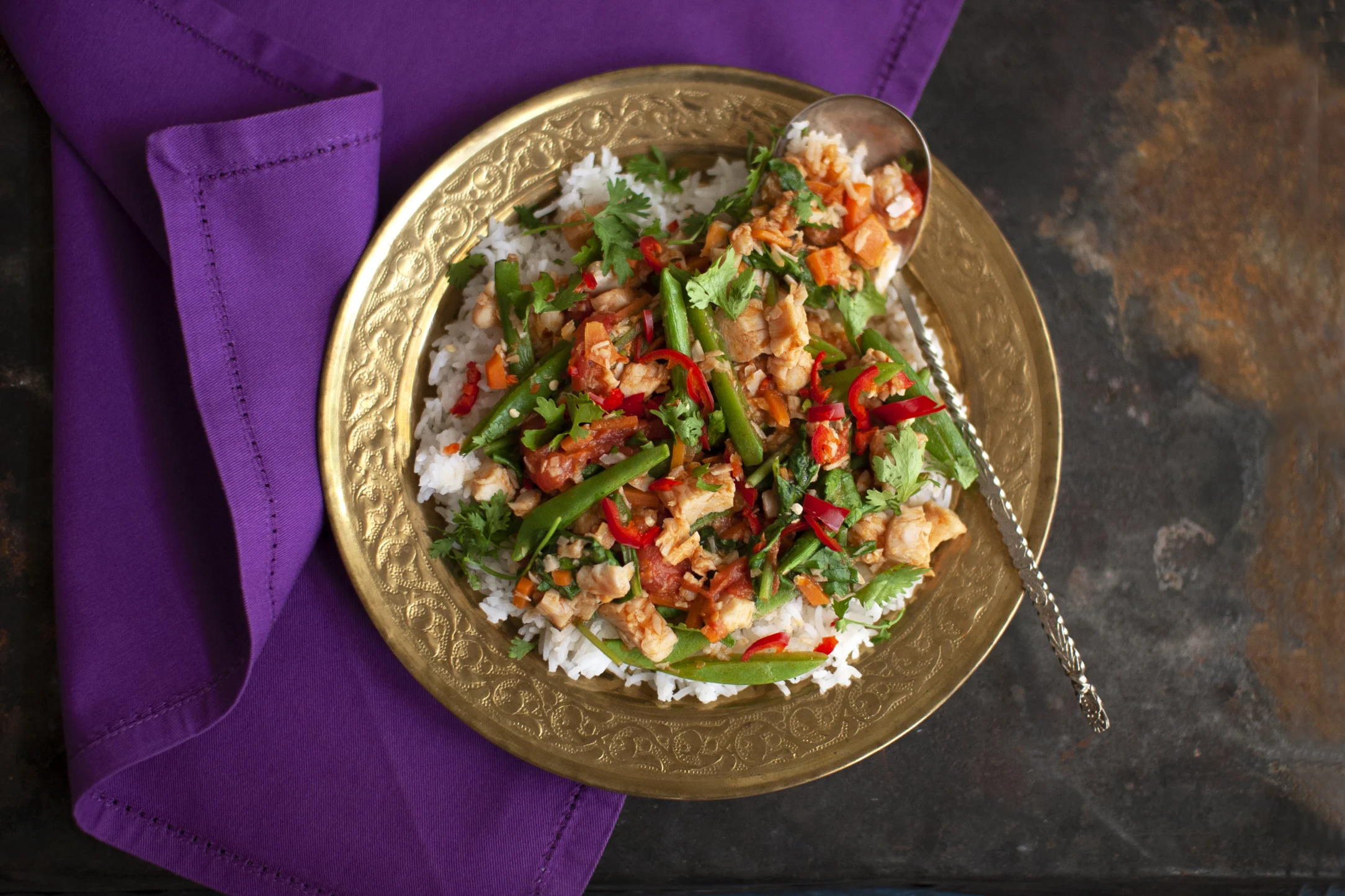 Thai Fish Curry with Spinach, Sugar Snaps and Coconut Milk
