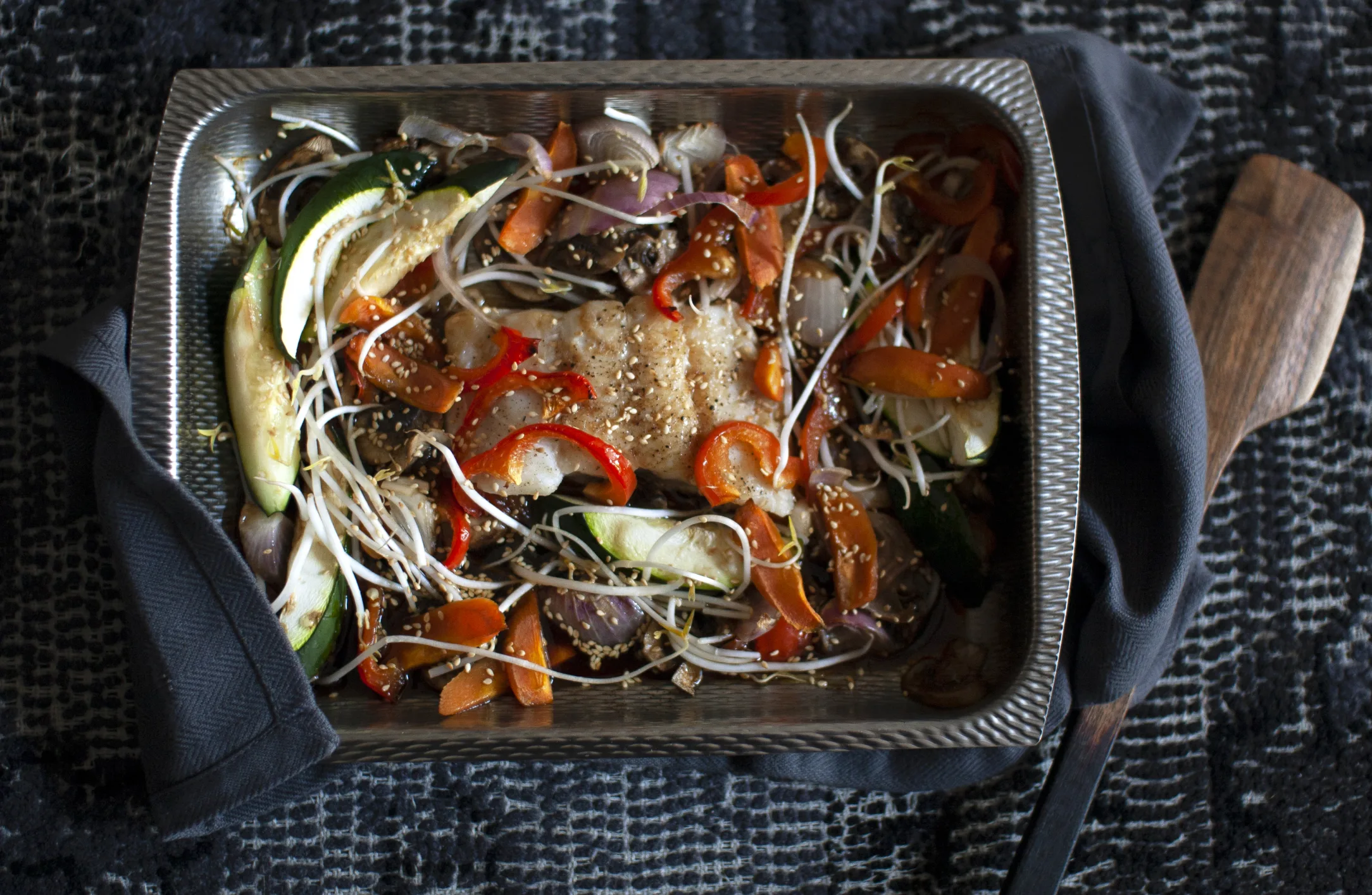 Oven Baked Cod with Teriyaki Sauce and Asian Style Vegetables