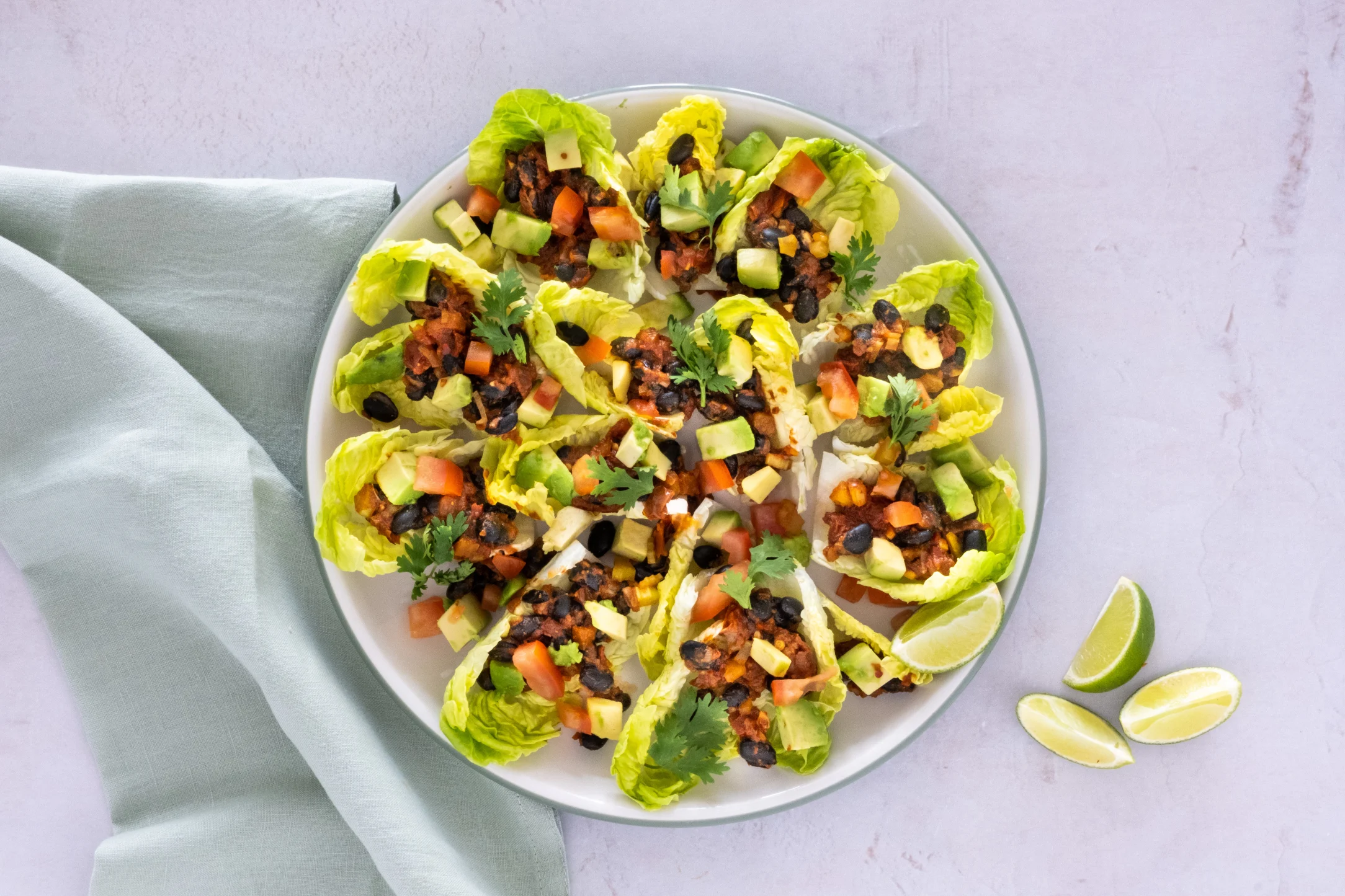 Black Bean Tacos on Lettuce Cups with Avocado