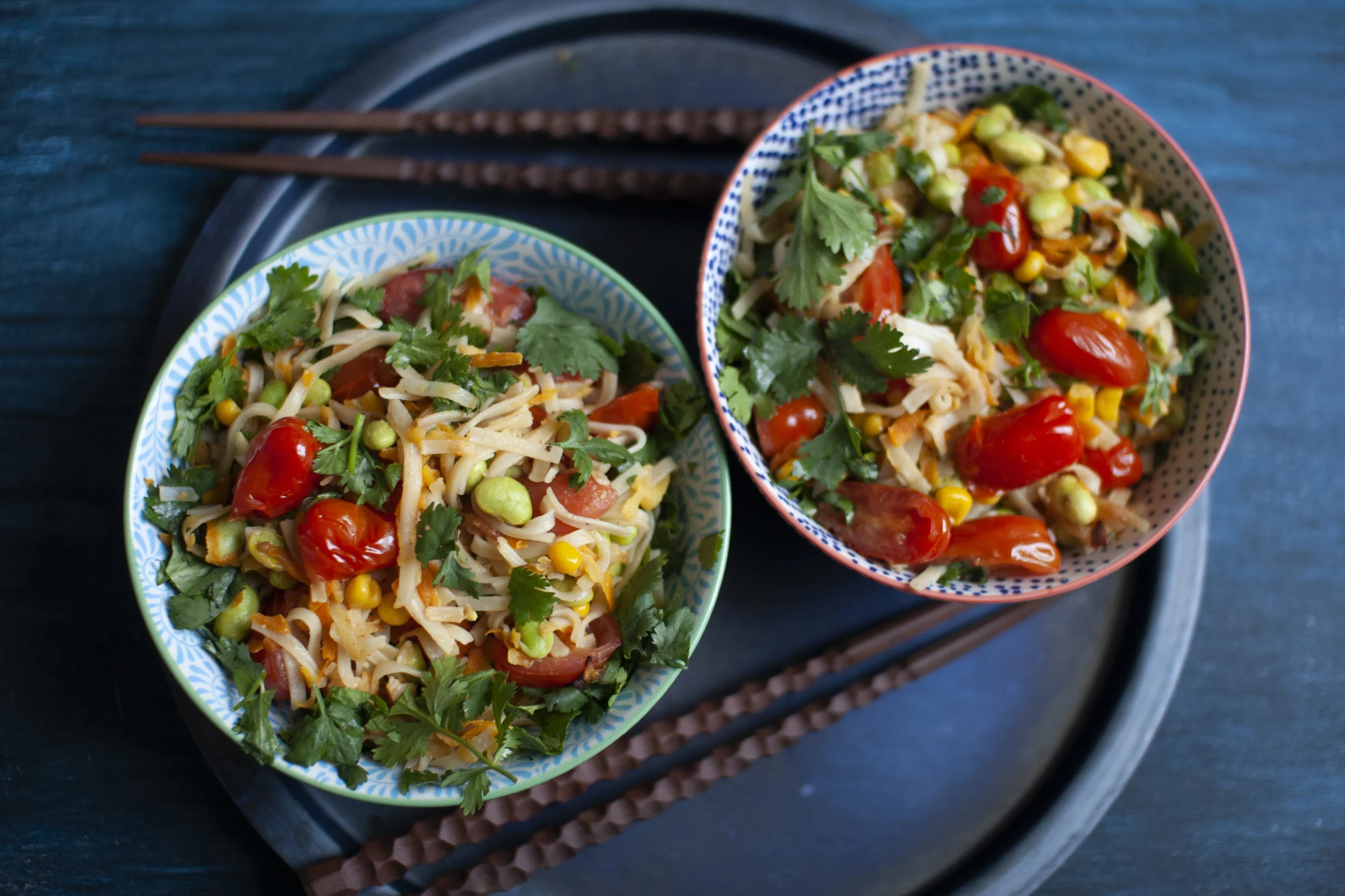 Spicy Peanut Edamame, Apple and Noodle Bowl