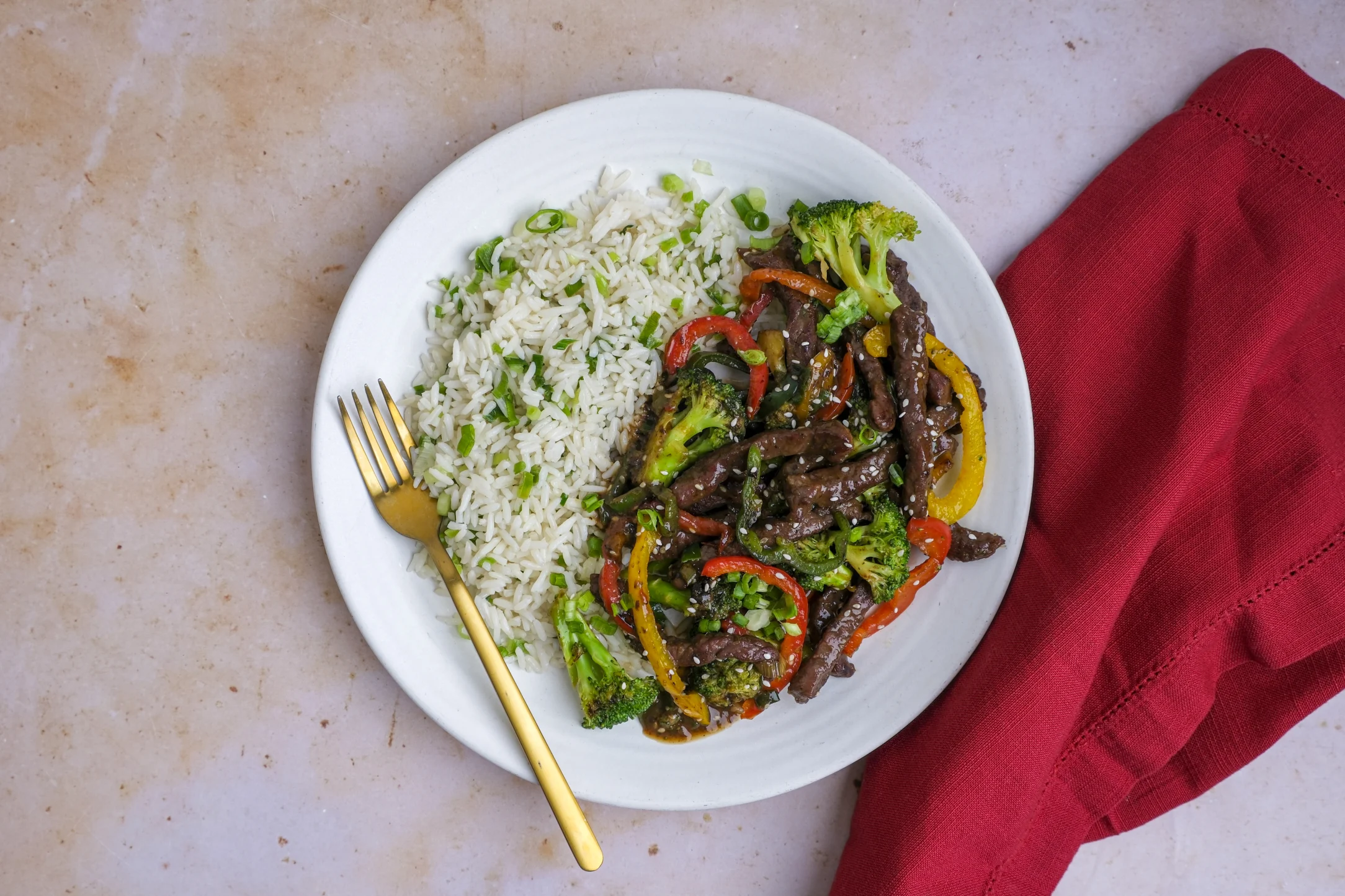 Express: Chinese Steak Strips in Oyster Sauce with Pre-prepped Ingredients and Rice