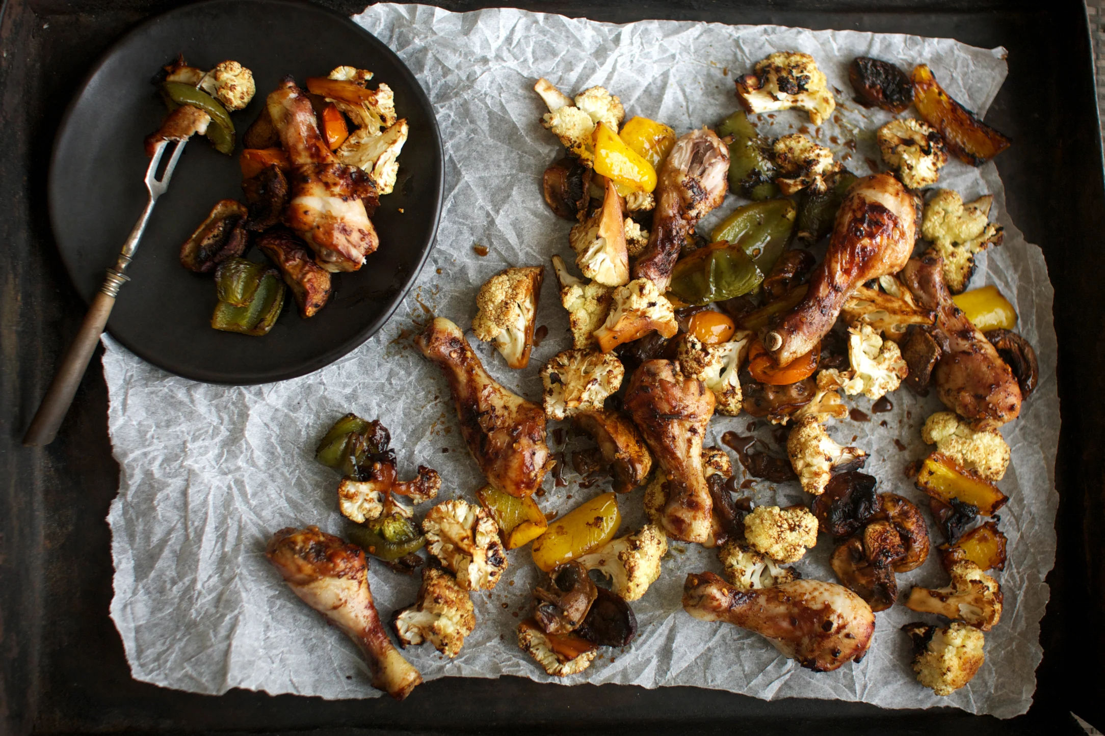 Miso Roasted Chicken drumsticks and Veggies