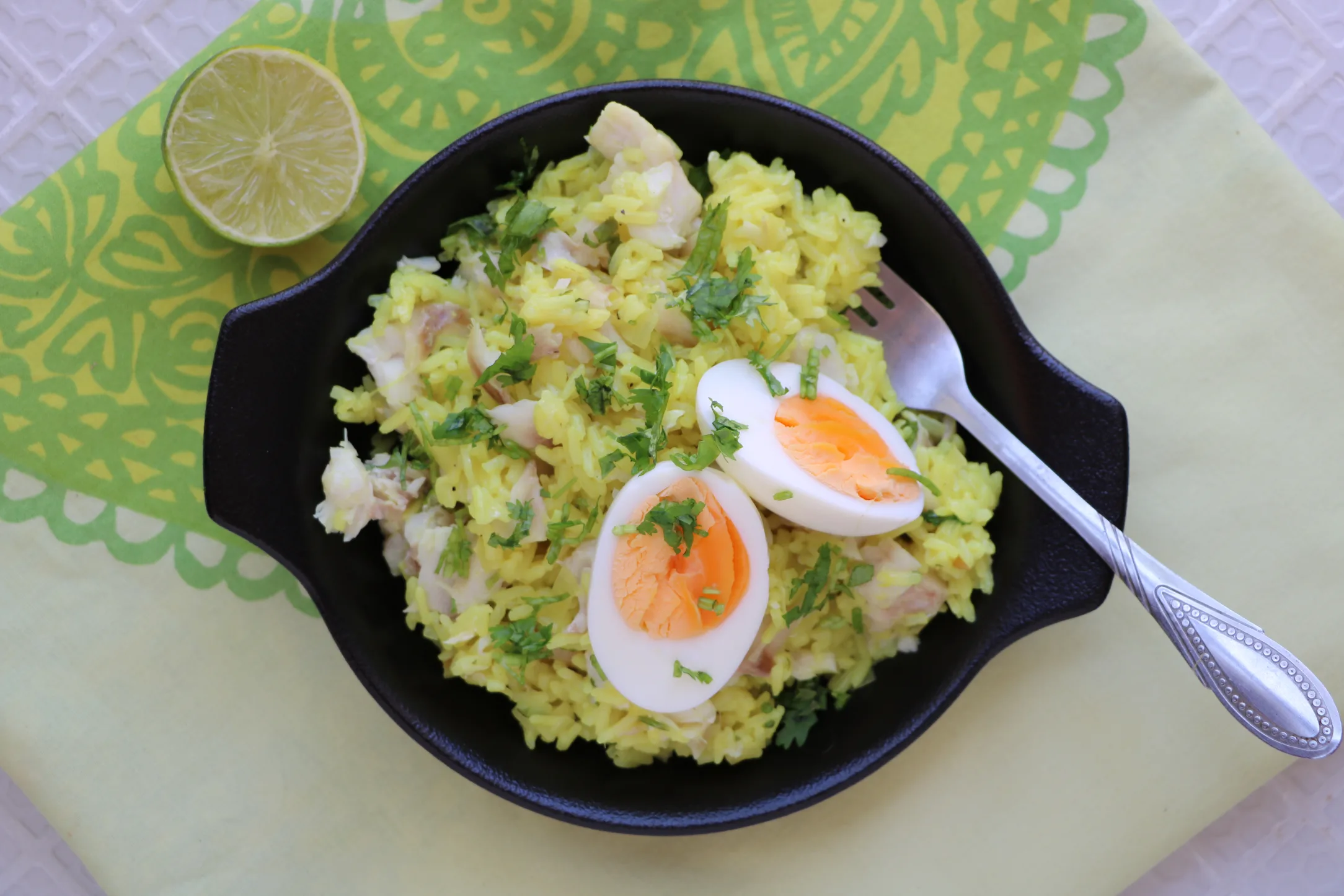 White Fish Kedgeree with Rice and Eggs