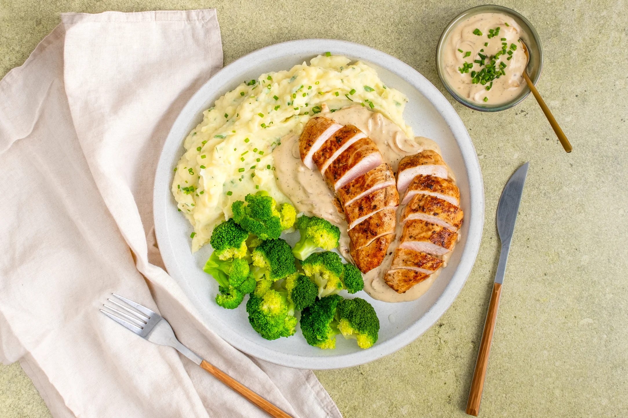 Sour Cream and Onion Chicken with Chive Mash and Broccoli