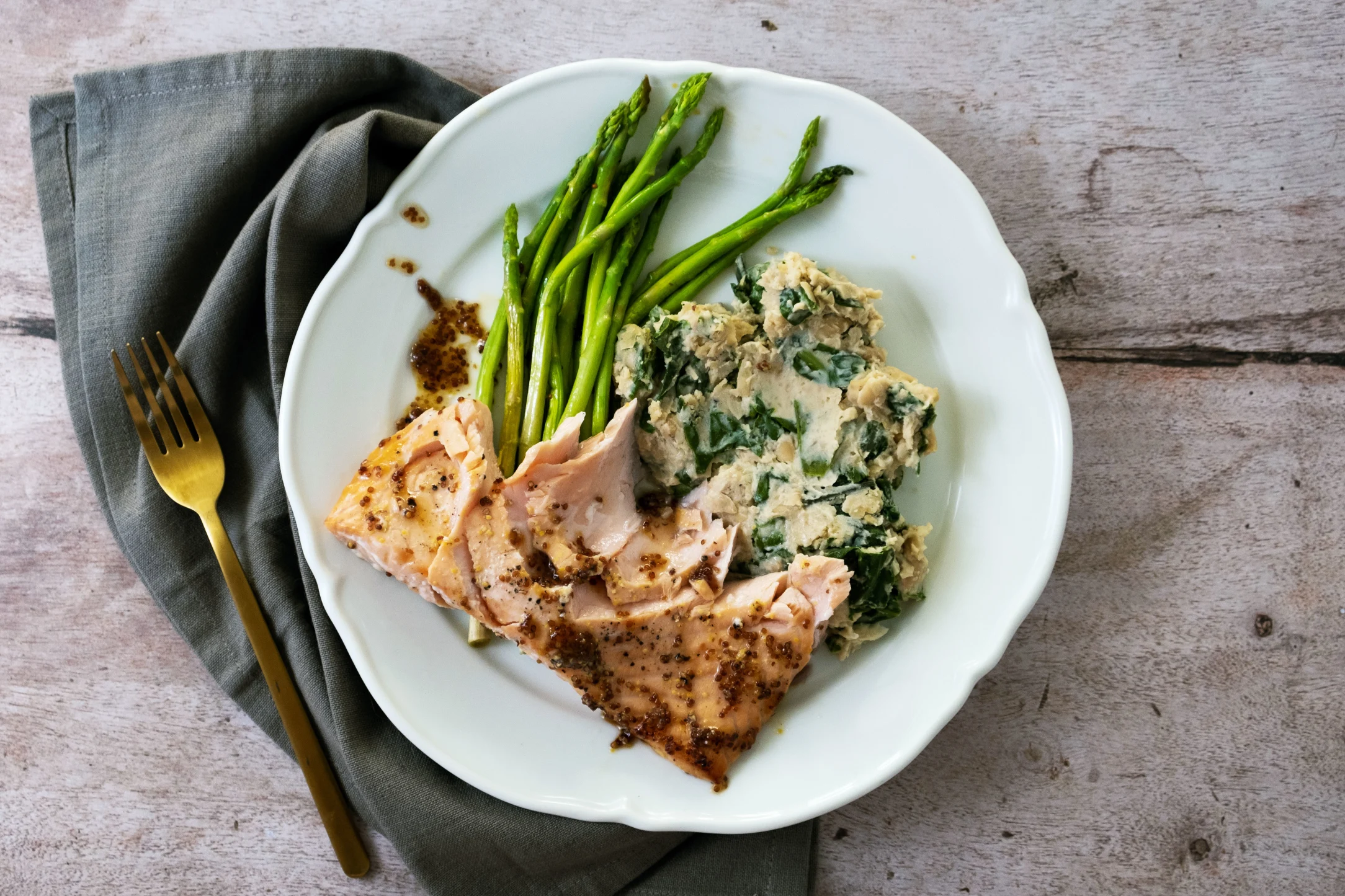 Honey and Mustard Glazed Salmon with Butter Bean and Spinach Mash