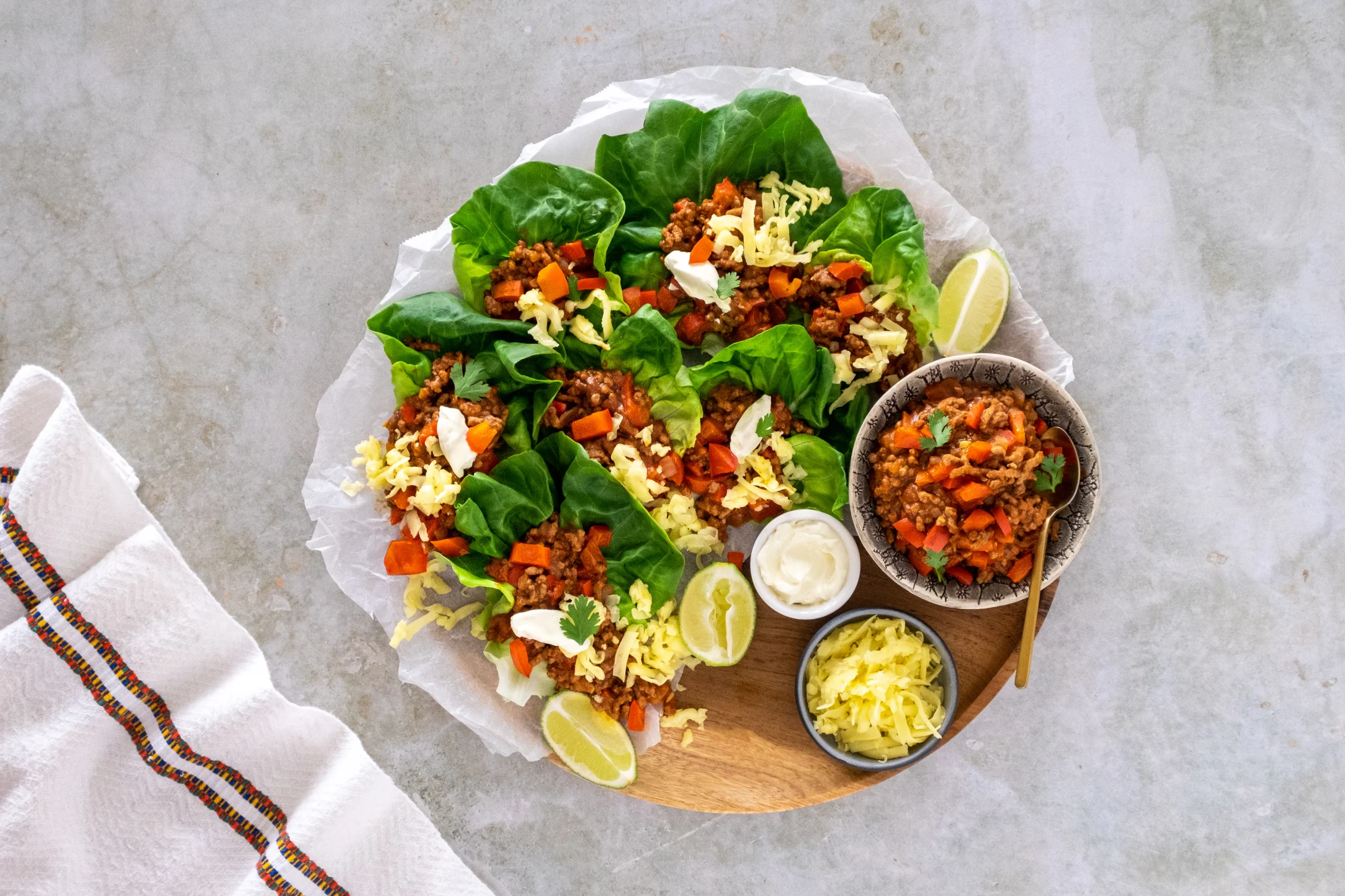 Chilli Con Carne Lettuce Cups with Sour Cream and Cheddar