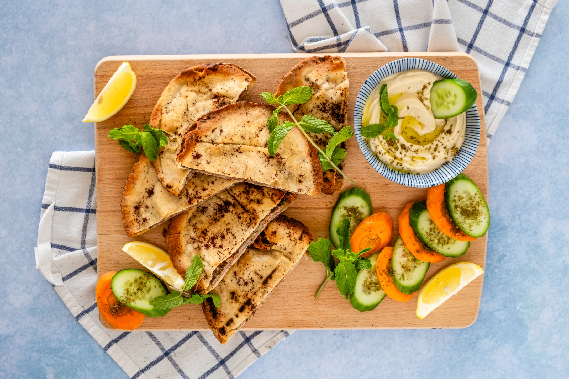 Arayes: Lebanese Beef Stuffed Pitas with Hummus and Crudites