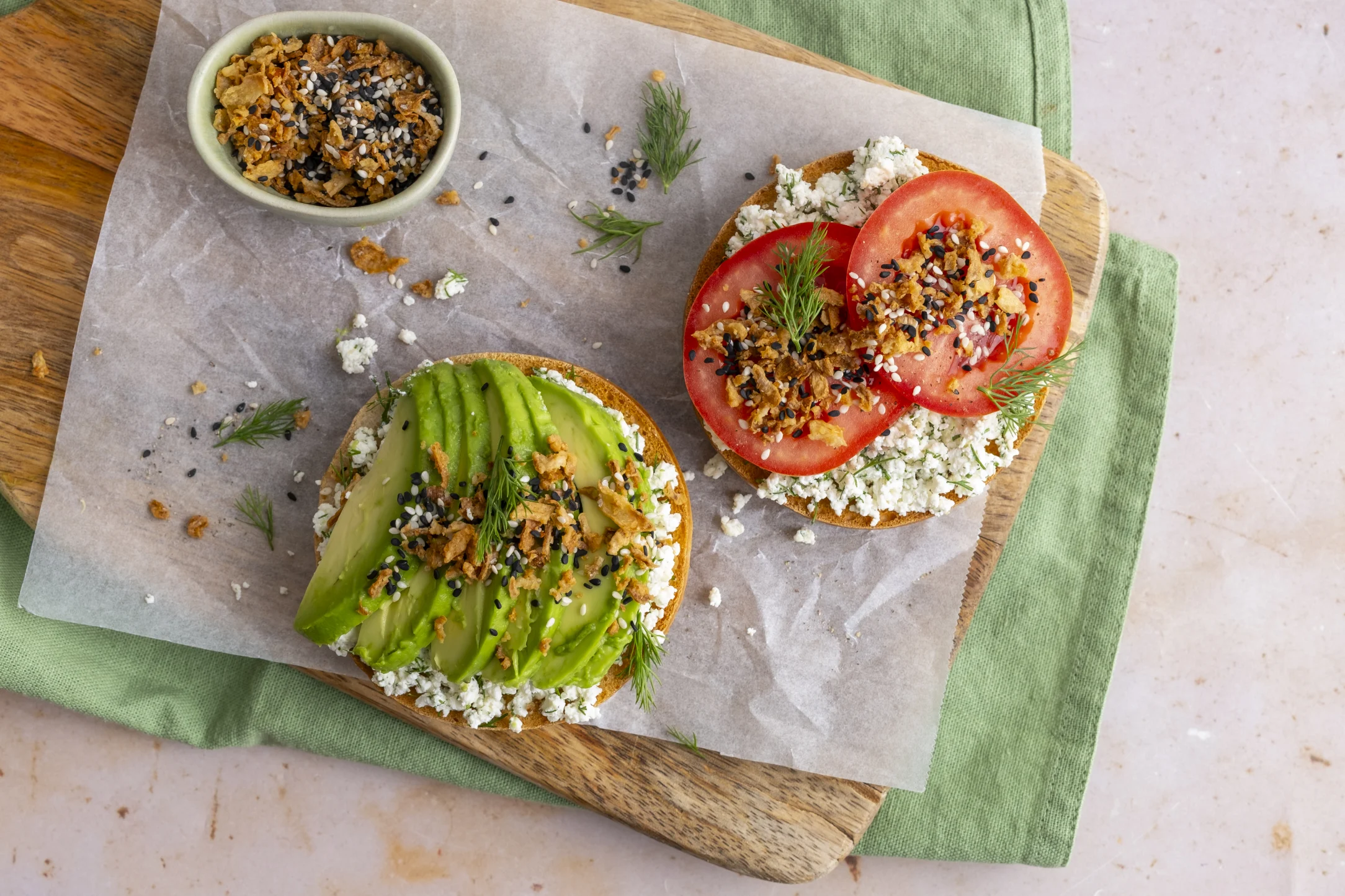 High Protein Breakfast Bagel with Cottage Cheese, Creamy Avocado and Almost-Everything-Bagel-Seasoning