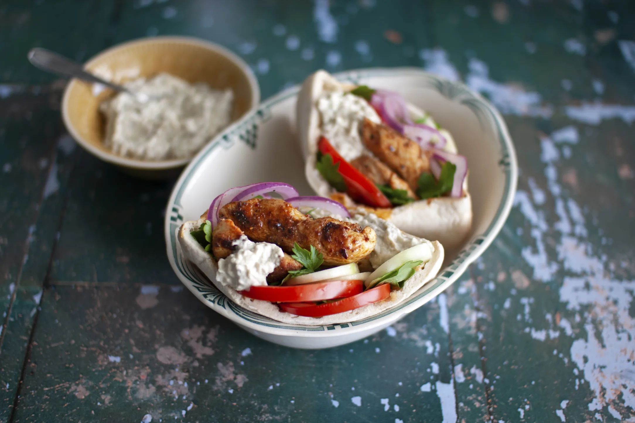 Chicken Pitta with Moutabal and Fresh Vegetables
