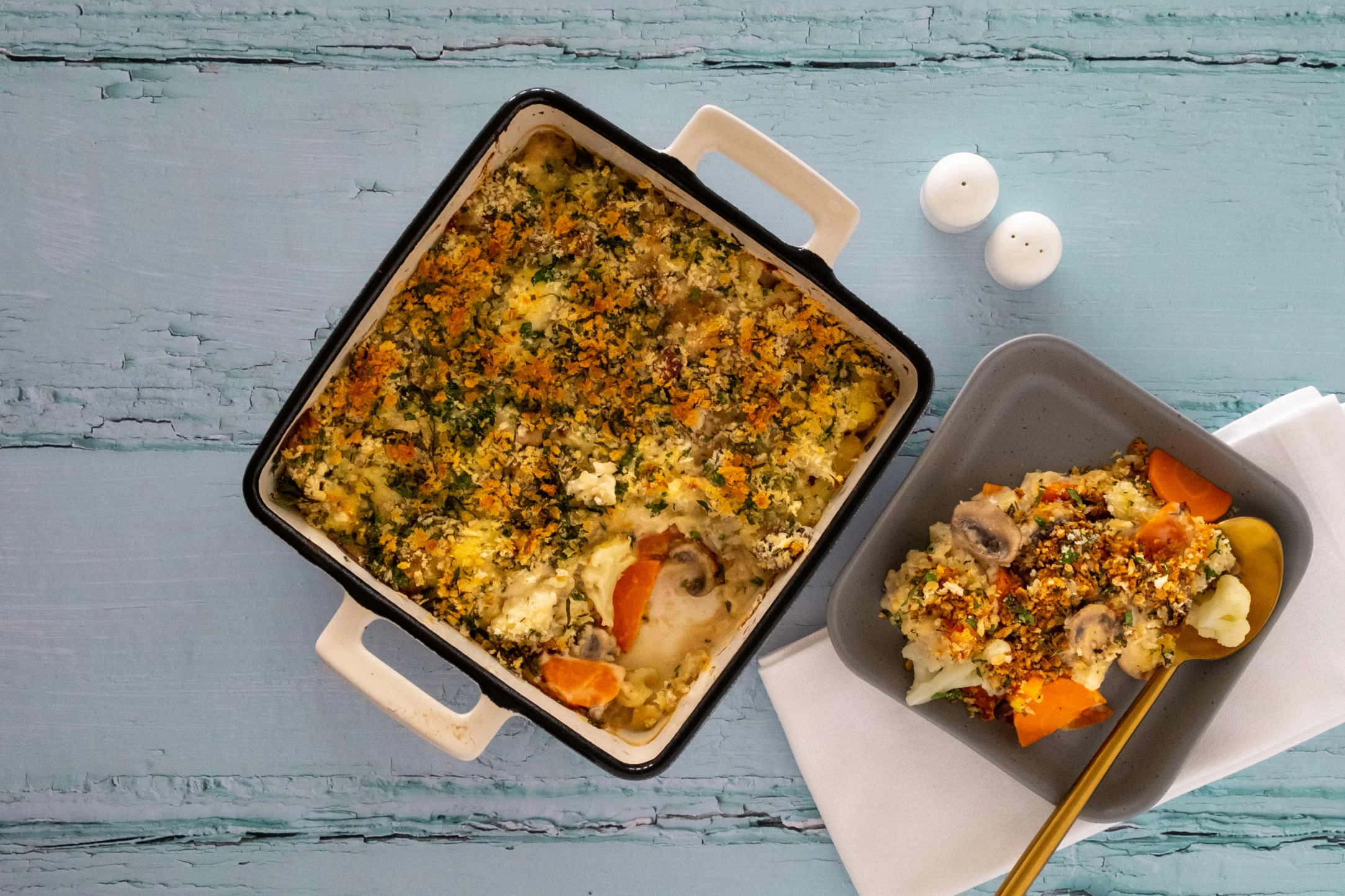 Herb Crusted Cheesy Vegetable Bake with Gruyere