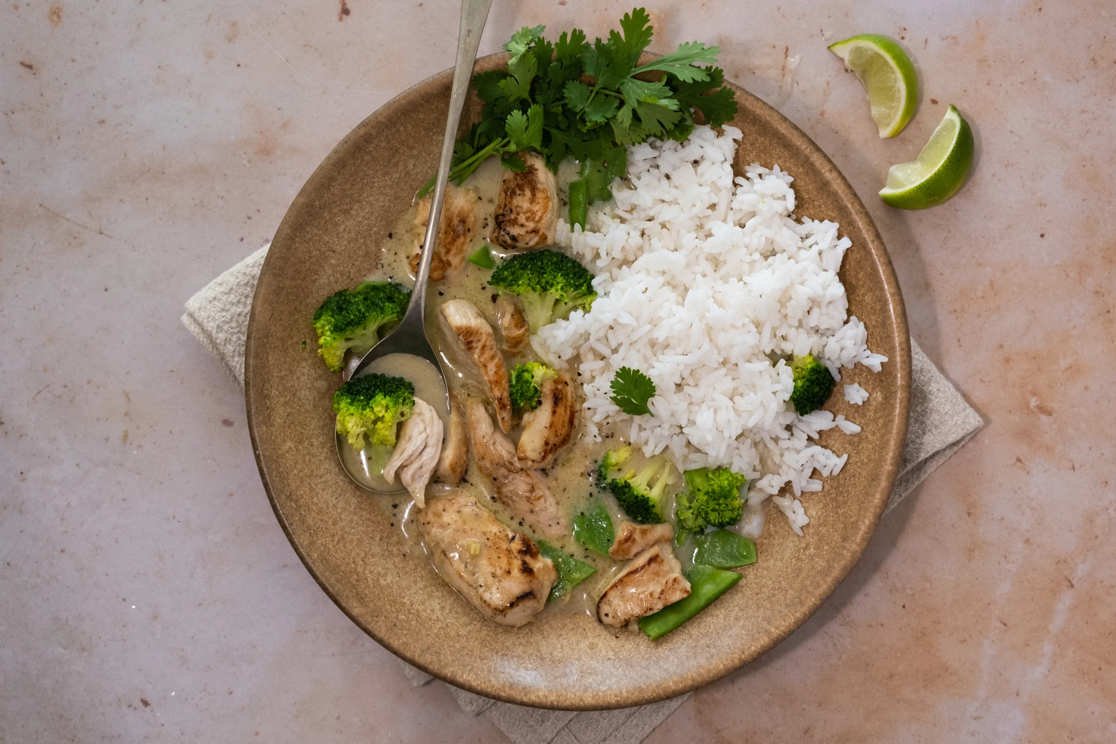 Aromatic Chicken and Lemongrass Stir-fry with Coconut Broth and Rice