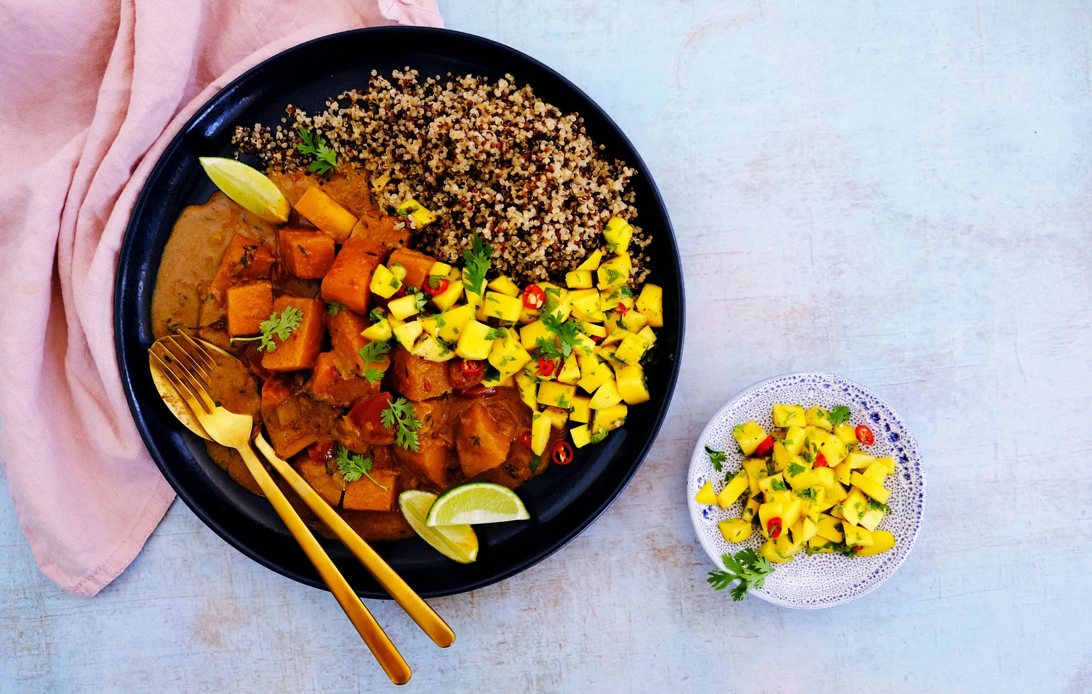 Jamaican Squash and Coconut Stew with Quinoa and Mango Salsa