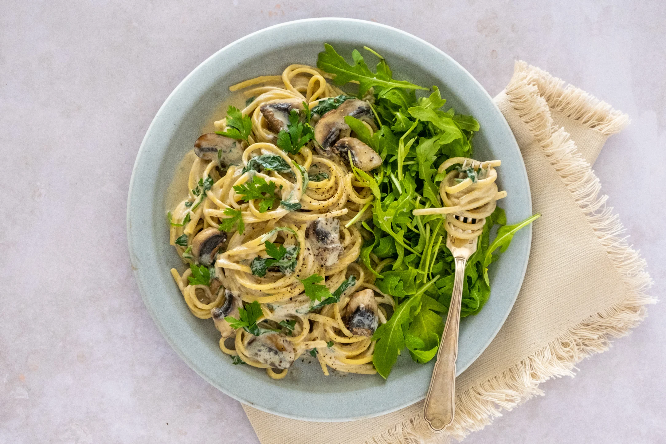 Truffle and Mushroom Linguine with Rocket Salad
